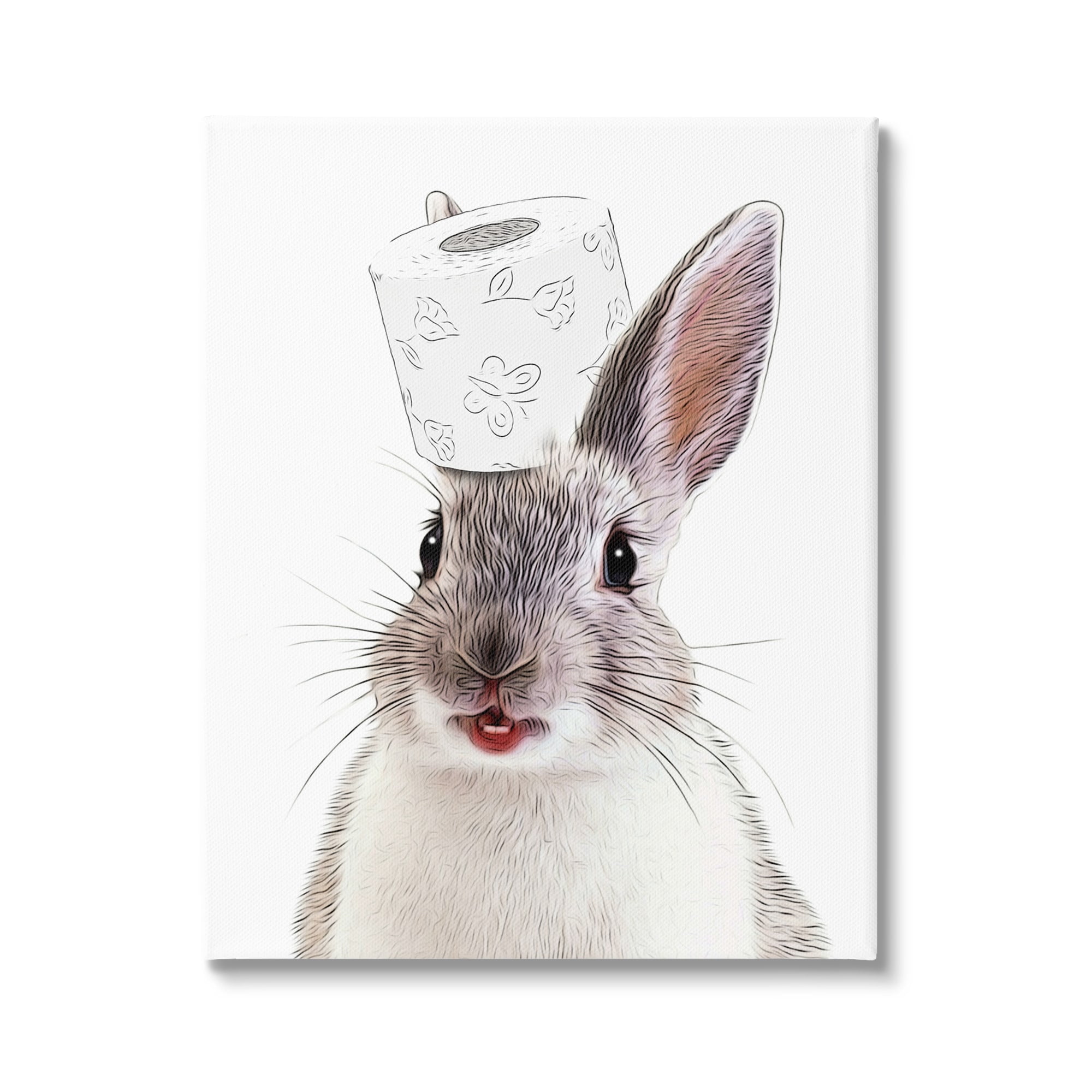 Stupell Industries Rabbit Balancing Toilet Paper Animals & Insects Painting Gallery Wrapped Canvas Print Wall Art