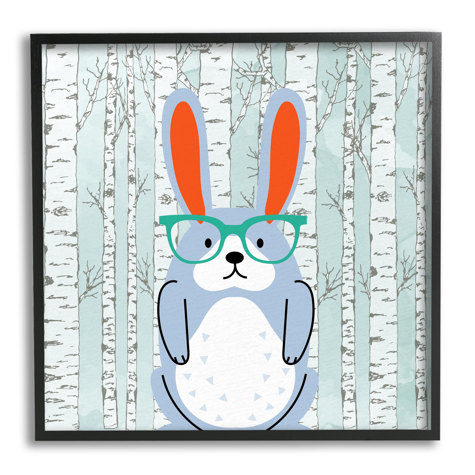 Stupell Industries Rabbit & Birch Trees Animals & Insects Painting Black Framed Art Print Wall Art, 17 x 17