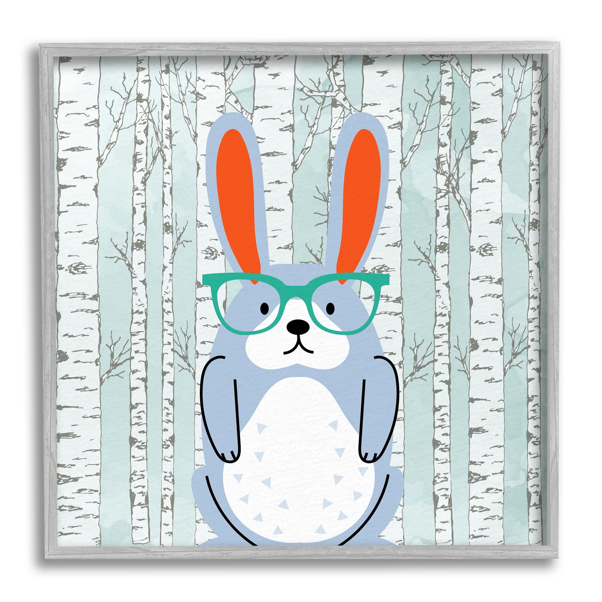 Stupell Industries Rabbit & Birch Trees Animals & Insects Painting Gray Framed Art Print Wall Art, 12 x 12