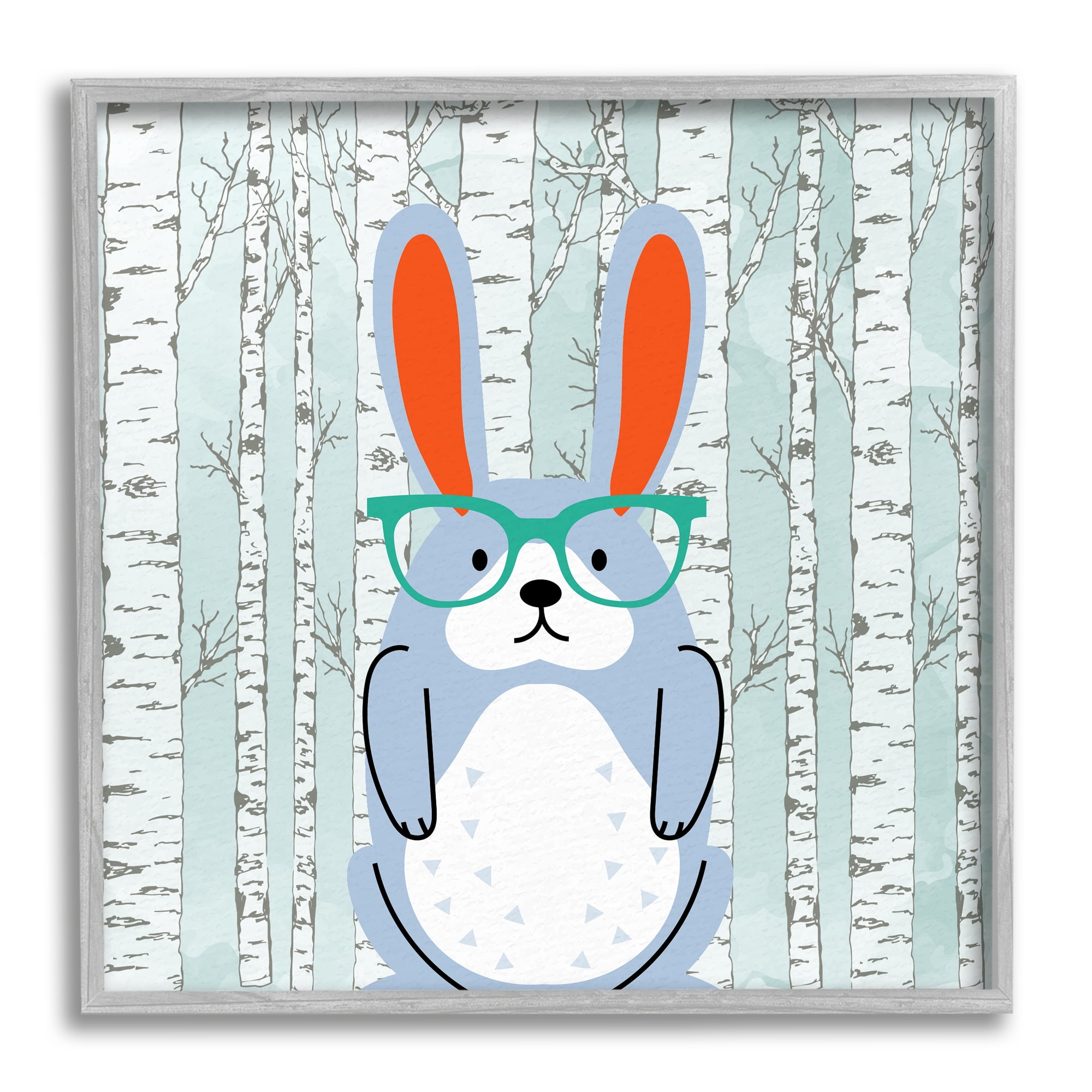 Stupell Industries Rabbit & Birch Trees Animals & Insects Painting Gray Framed Art Print Wall Art, 24 x 24