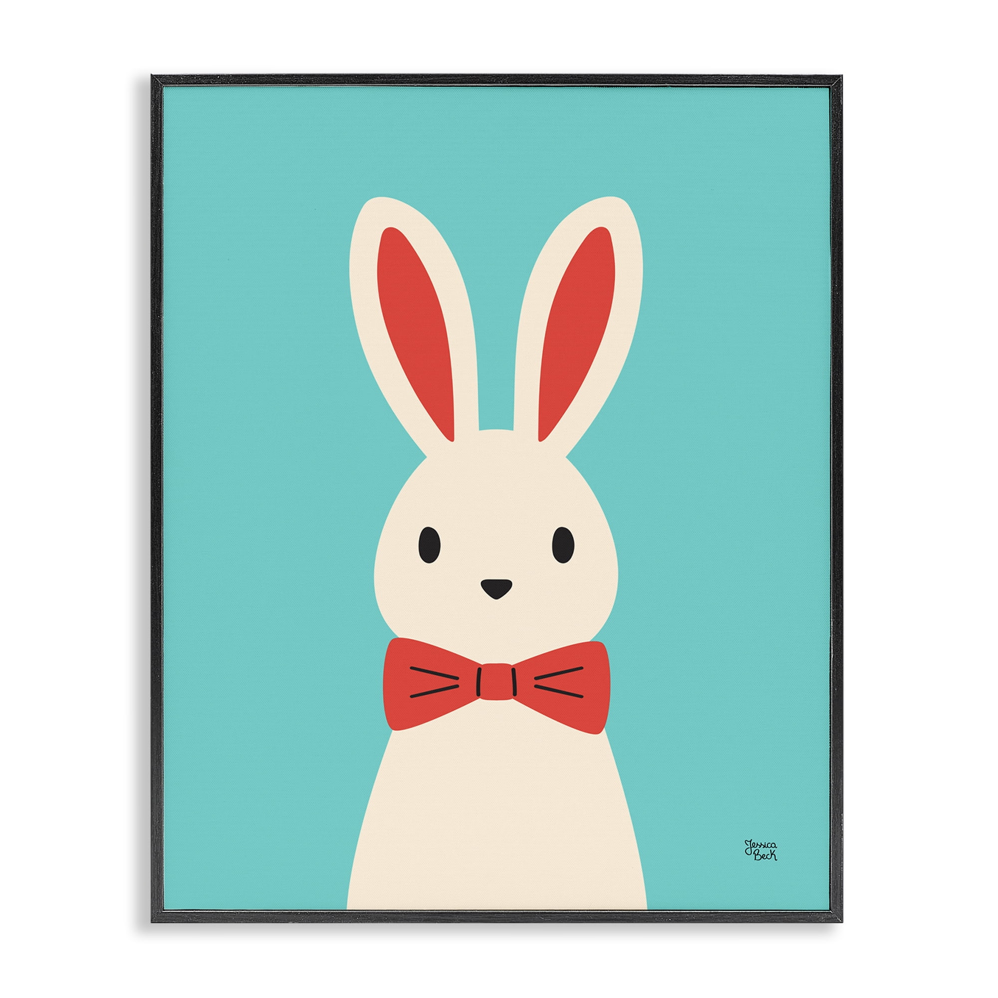 Stupell Industries Rabbit & Bowtie on Turquoise Animals Painting Black Framed Art Print Wall Art, 11 x 14