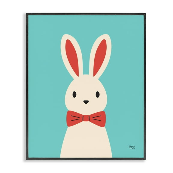 Stupell Industries Rabbit & Bowtie on Turquoise Animals Painting Black Framed Art Print Wall Art, 11 x 14