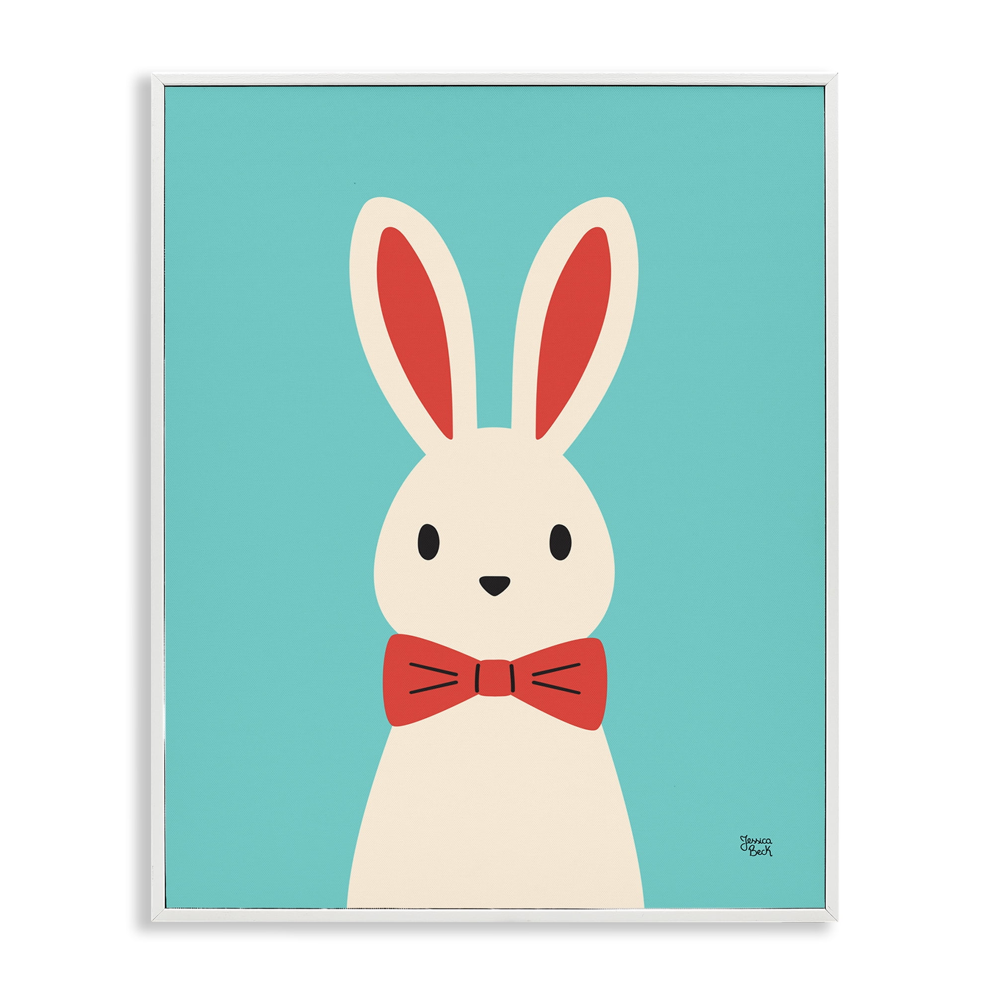 Stupell Industries Rabbit & Bowtie on Turquoise Animals Painting White Framed Art Print Wall Art, 16 x 20