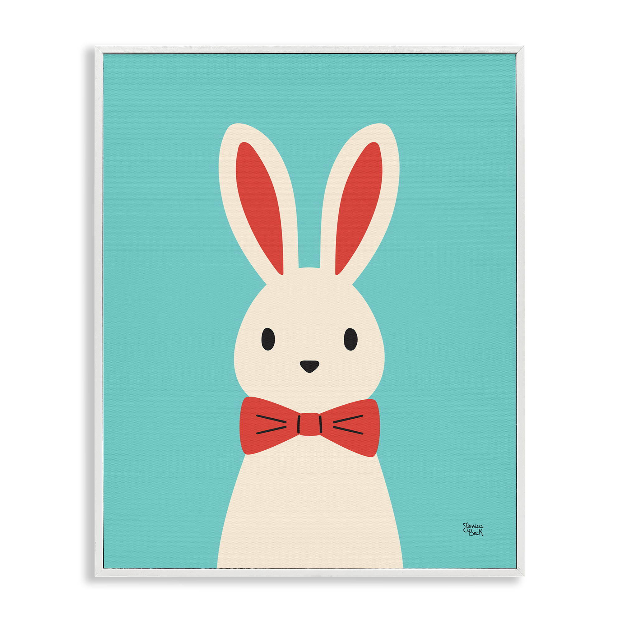 Stupell Industries Rabbit & Bowtie on Turquoise Animals Painting White Framed Art Print Wall Art, 24 x 30