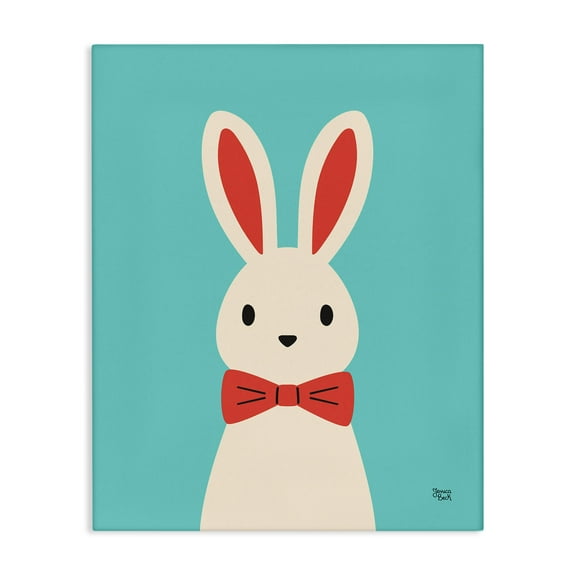 Stupell Industries Rabbit & Bowtie on Turquoise Animals Painting Wrapped Canvas Art Print Wall Art, 16 x 20
