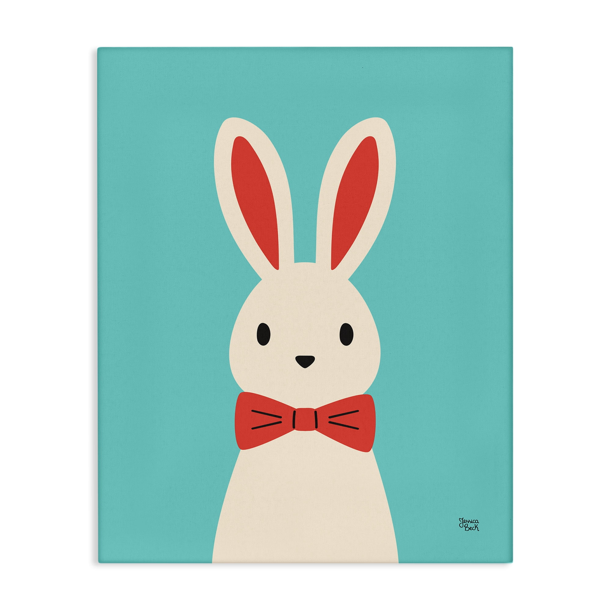 Stupell Industries Rabbit & Bowtie on Turquoise Animals Painting Wrapped Canvas Art Print Wall Art, 36 x 48