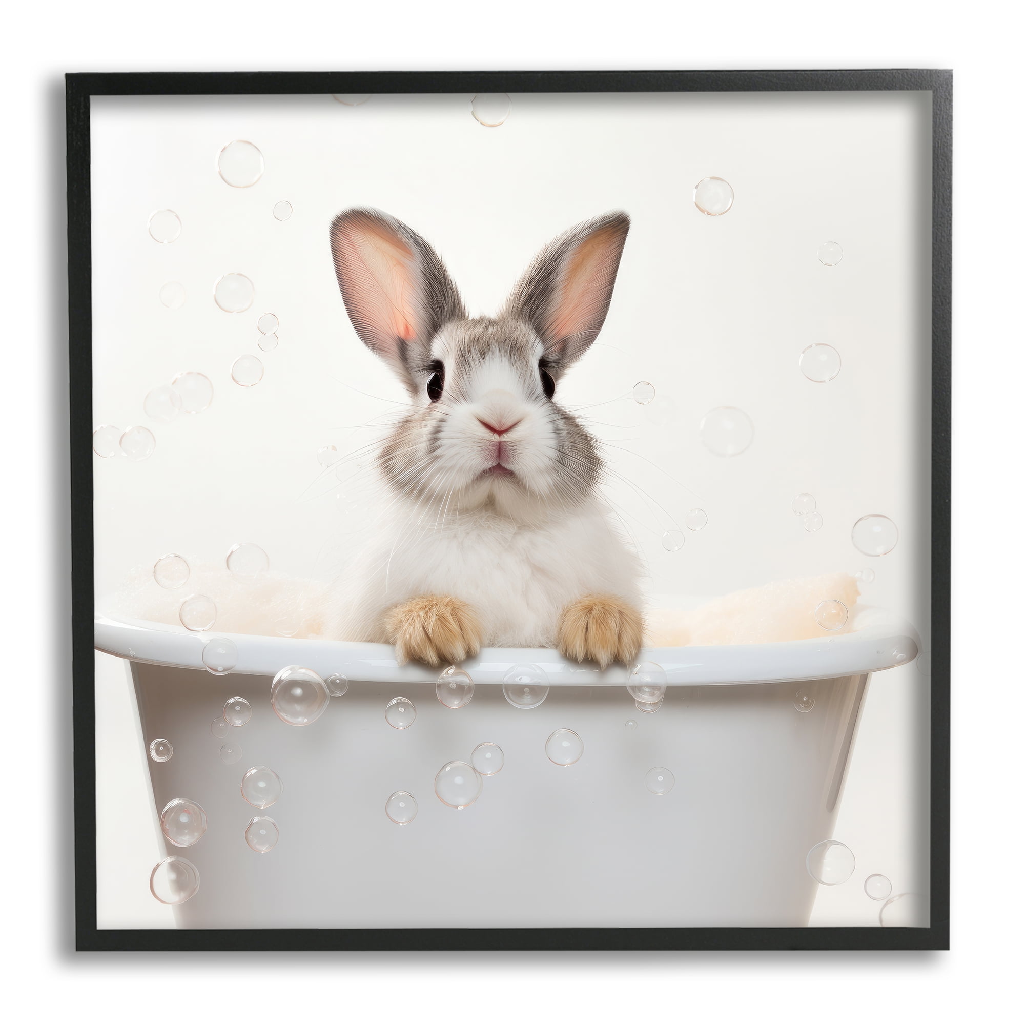 Stupell Industries Rabbit Bubble Bath Animals & Insects Painting Black Framed Art Print Wall Art, 12 x 12