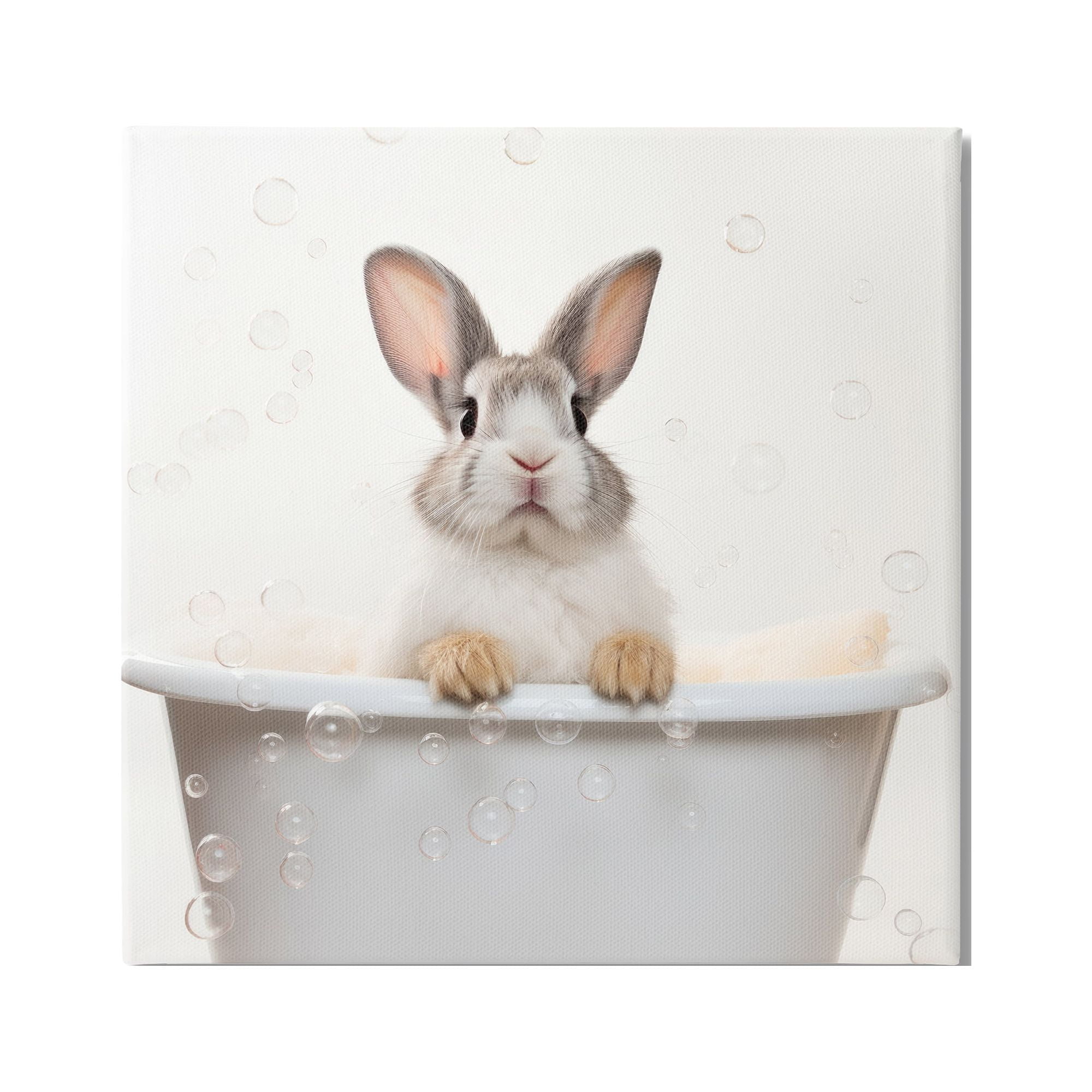 Stupell Industries Rabbit Bubble Bath Animals & Insects Painting Gallery Wrapped Canvas Art Print Wall Art, 30 x 30