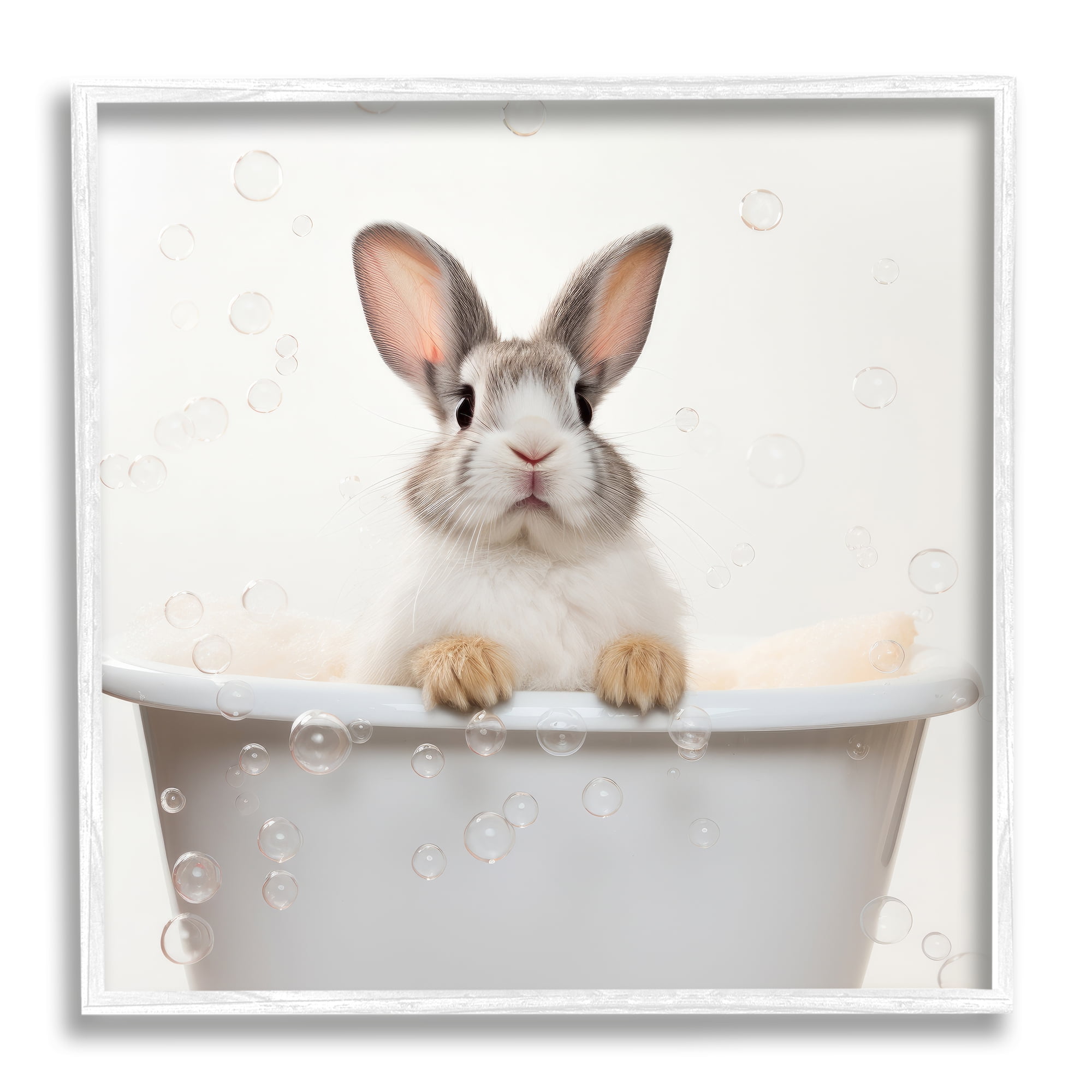 Stupell Industries Rabbit Bubble Bath Animals & Insects Painting White Framed Art Print Wall Art, 17 x 17