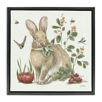 Stupell Industries Rabbit & Butterfly Garden Animals & Insects Painting Black Floater Framed Canvas Art Print Wall Art, 18 x 18