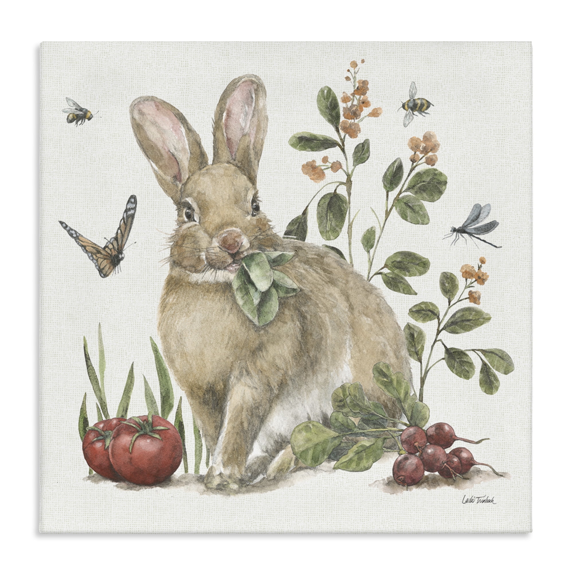 Stupell Industries Rabbit & Butterfly Garden Animals & Insects Painting Gallery Wrapped Canvas Art Print Wall Art, 17 x 17