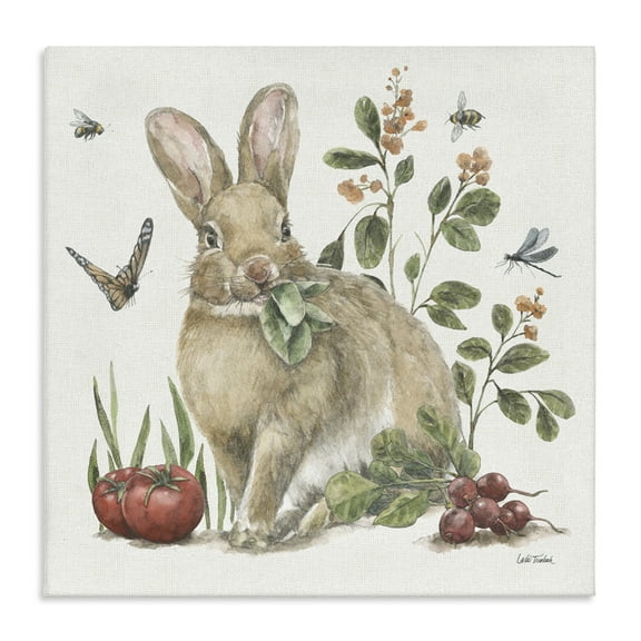 Stupell Industries Rabbit & Butterfly Garden Animals & Insects Painting Gallery Wrapped Canvas Art Print Wall Art, 17 x 17
