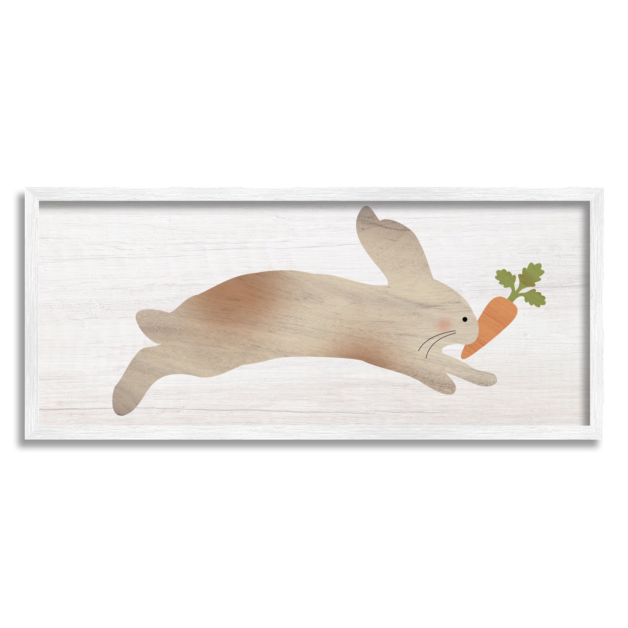 Stupell Industries Rabbit & Carrot Grain Pattern Animals & Insects Painting White Framed Art Print Wall Art