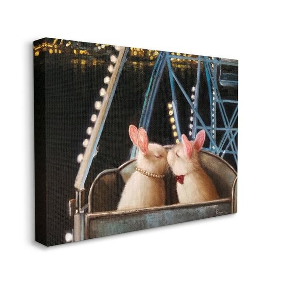 Stupell Industries Rabbit Couple Romantic Ferris Wheel Kiss Animals & Insects Painting Gallery Wrapped Canvas Art Print Wall Art, 16 x 20