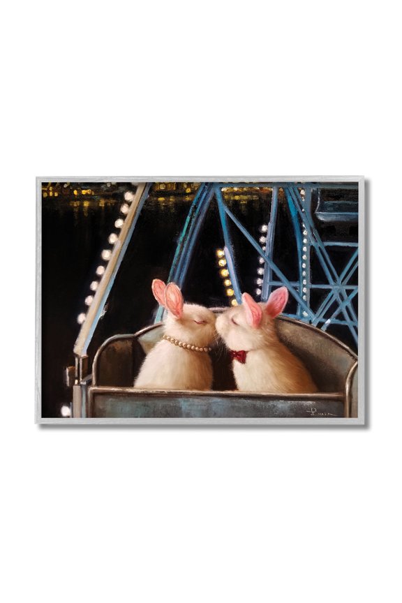 Industries Rabbit Couple Romantic Ferris Wheel Kiss Animals & Insects Painting Gray Framed Art Print Wall Art, 11 x 14