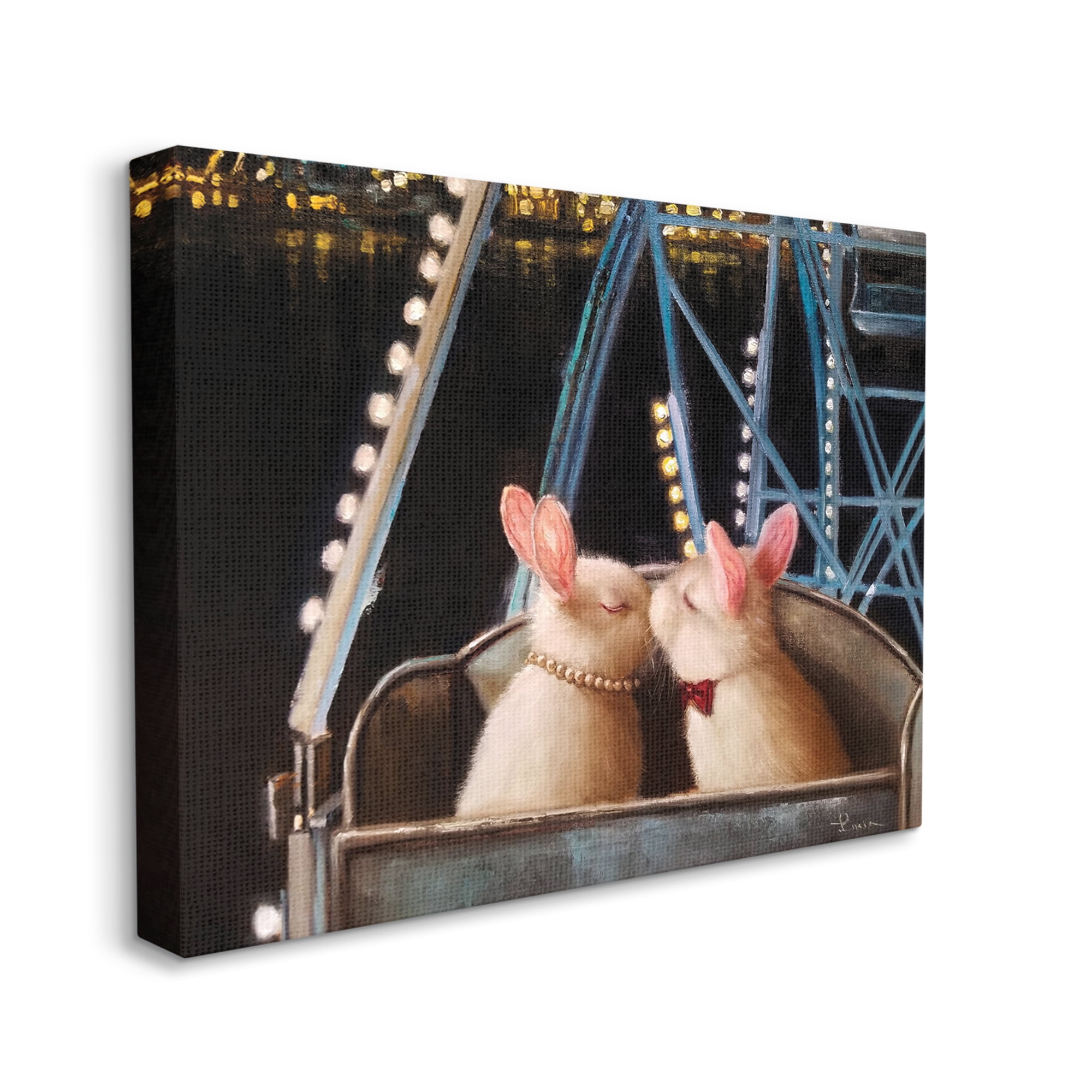 Stupell Industries Rabbit Couple Romantic Ferris Wheel Kiss Canvas Wall Art, 24 x 30, Design by Lucia Heffernan