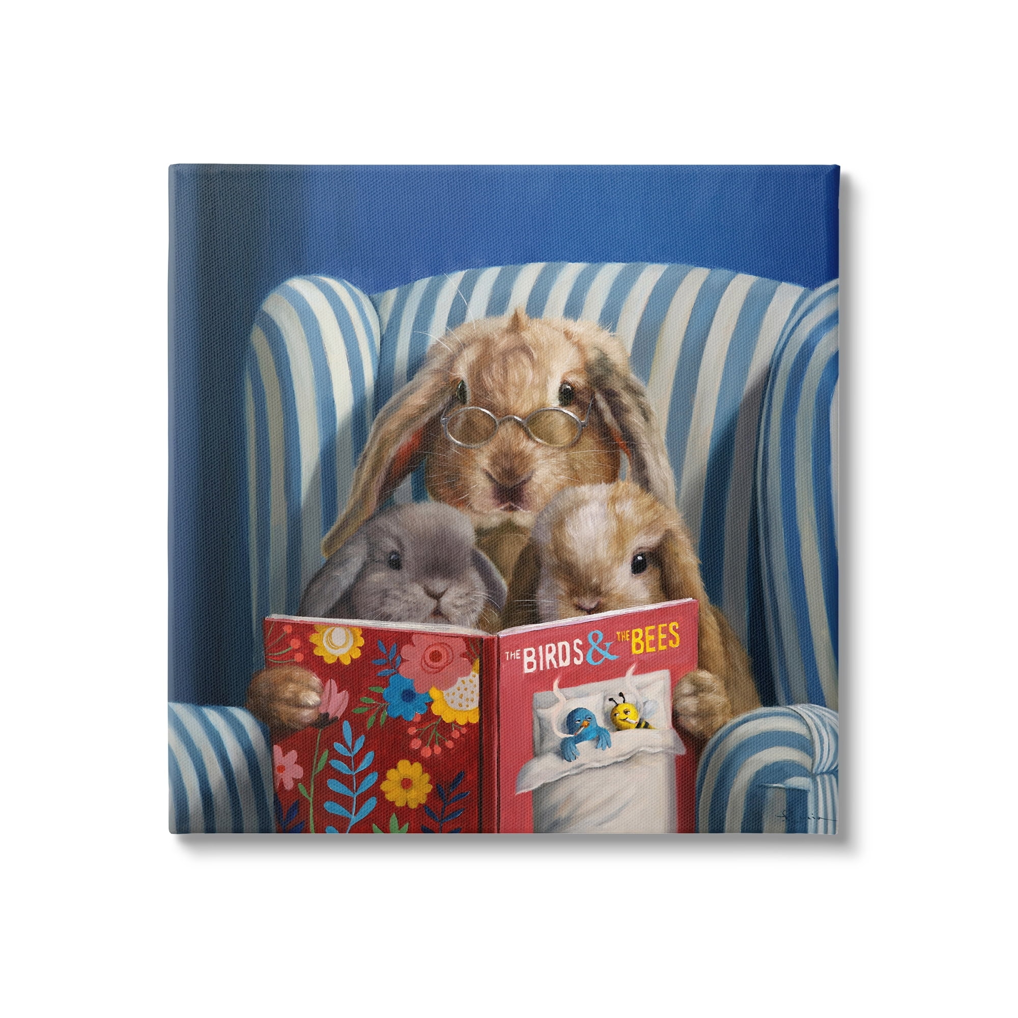 Stupell Industries Rabbit Family Reading Book Birds & Bees Armchair Canvas Wall Art, 24 x 24, Design by Lucia Heffernan