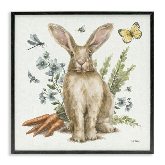 Stupell Industries Rabbit & Garden Patch Animals & Insects Painting Black Framed Art Print Wall Art, 12 x 12
