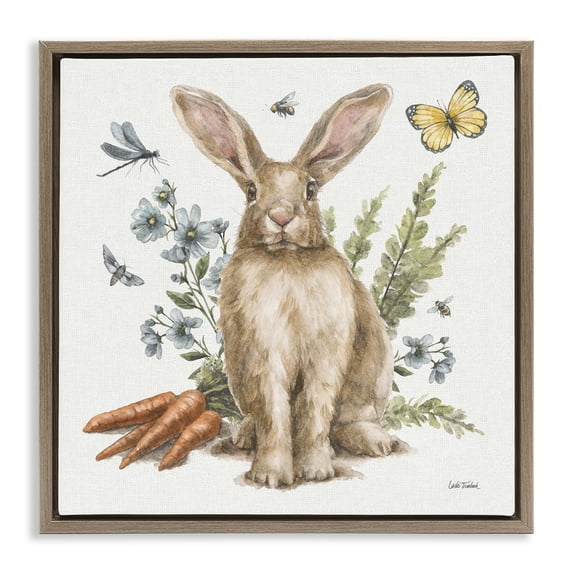 Stupell Industries Shabby Chic Rabbit & Garden Patch Brown Floating Frame Canvas Art, 25 x 25, by Leslie Trimbach