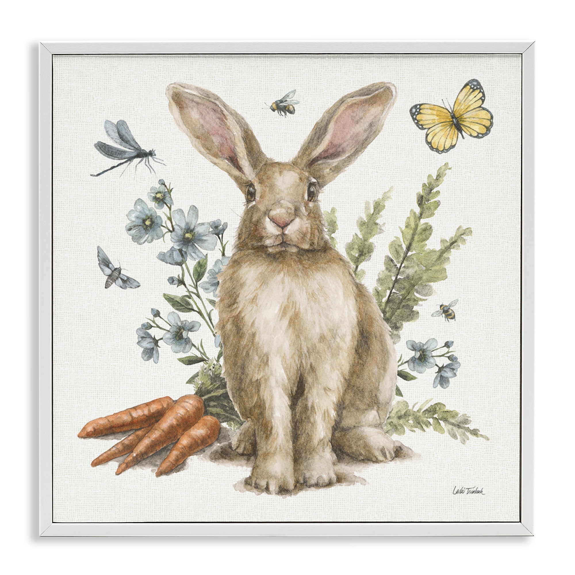 Stupell Industries Rabbit & Garden Patch Animals & Insects Painting White Framed Art Print Wall Art, 24 x 24