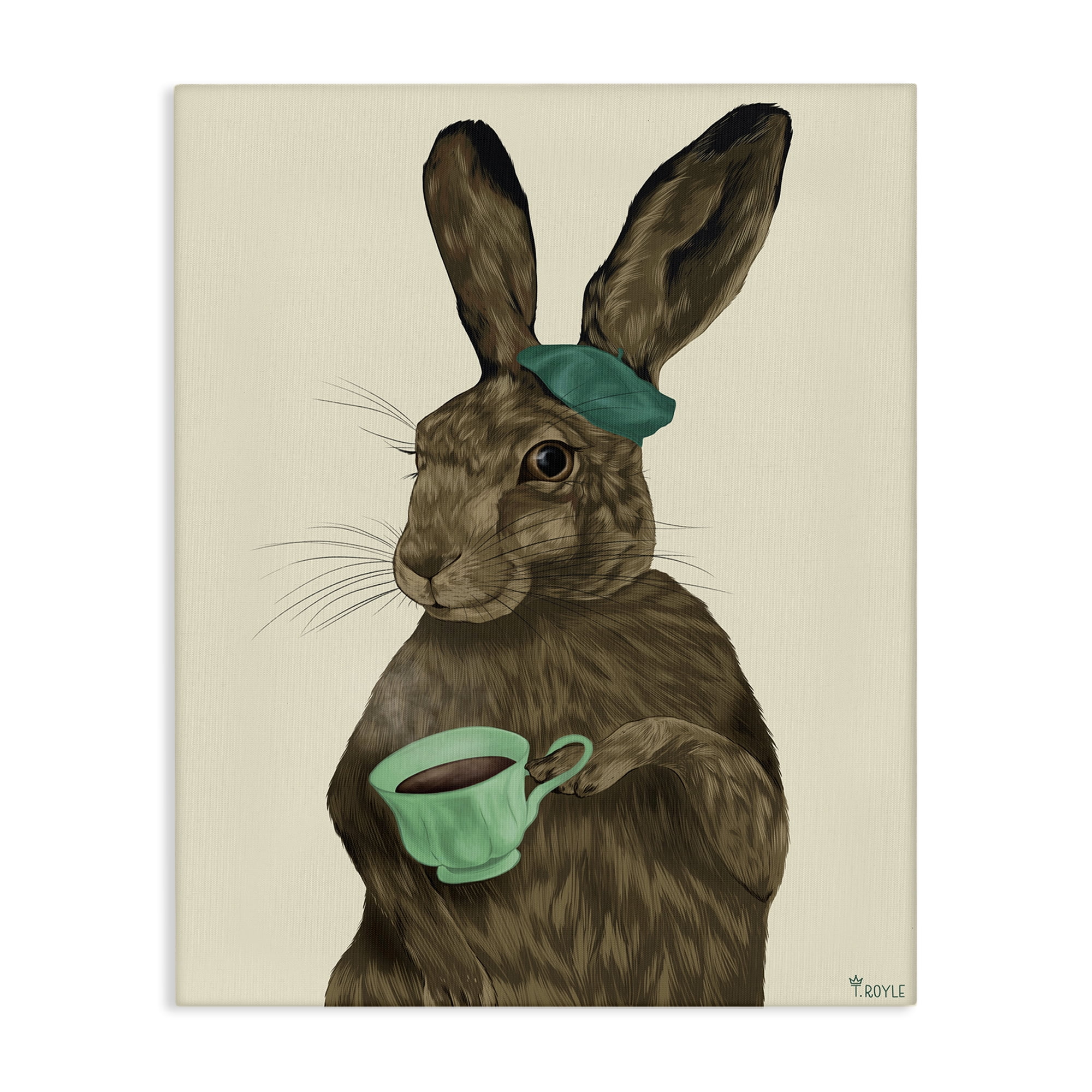 Stupell Industries Rabbit & Green Teacup Animals & Insects Painting Gallery Wrapped Canvas Art Print Wall Art, 30 x 40
