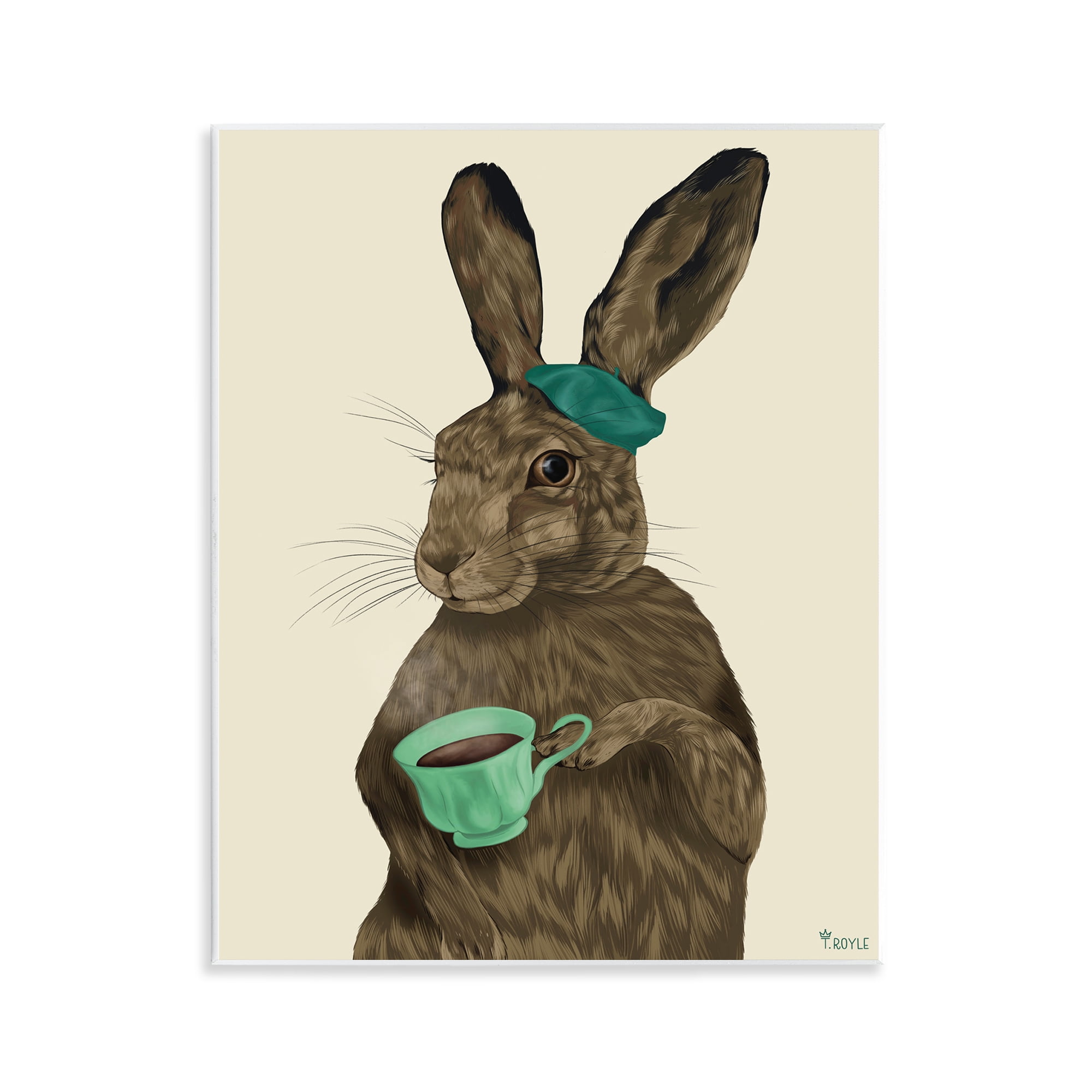 Stupell Industries Rabbit & Green Teacup Animals & Insects Painting Unframed Art Print Wall Art, 11 x 14