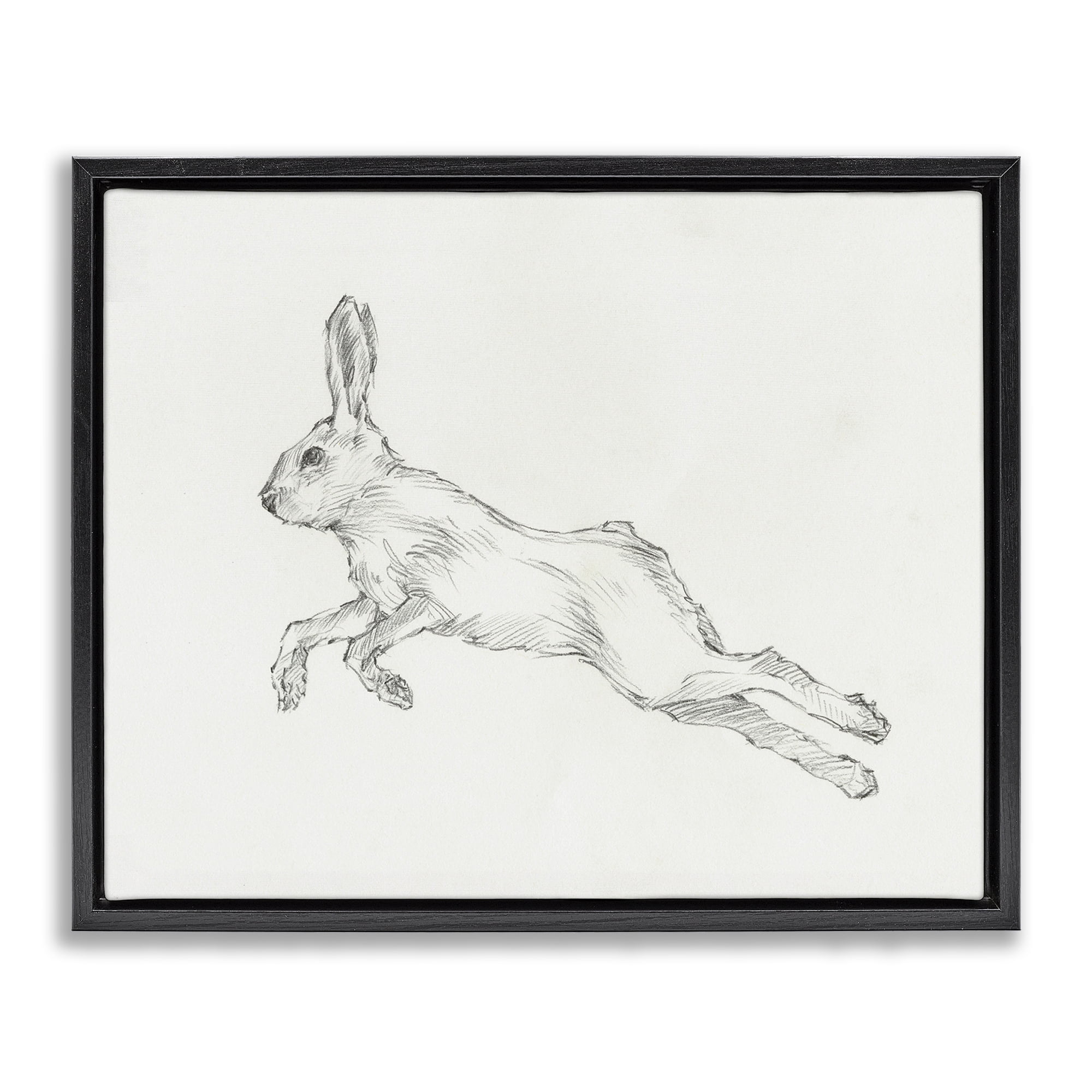 Stupell Industries Rabbit Hopping Sketch Animals & Insects Drawing Black Floater Framed Canvas Art Print Wall Art, 21 x 17
