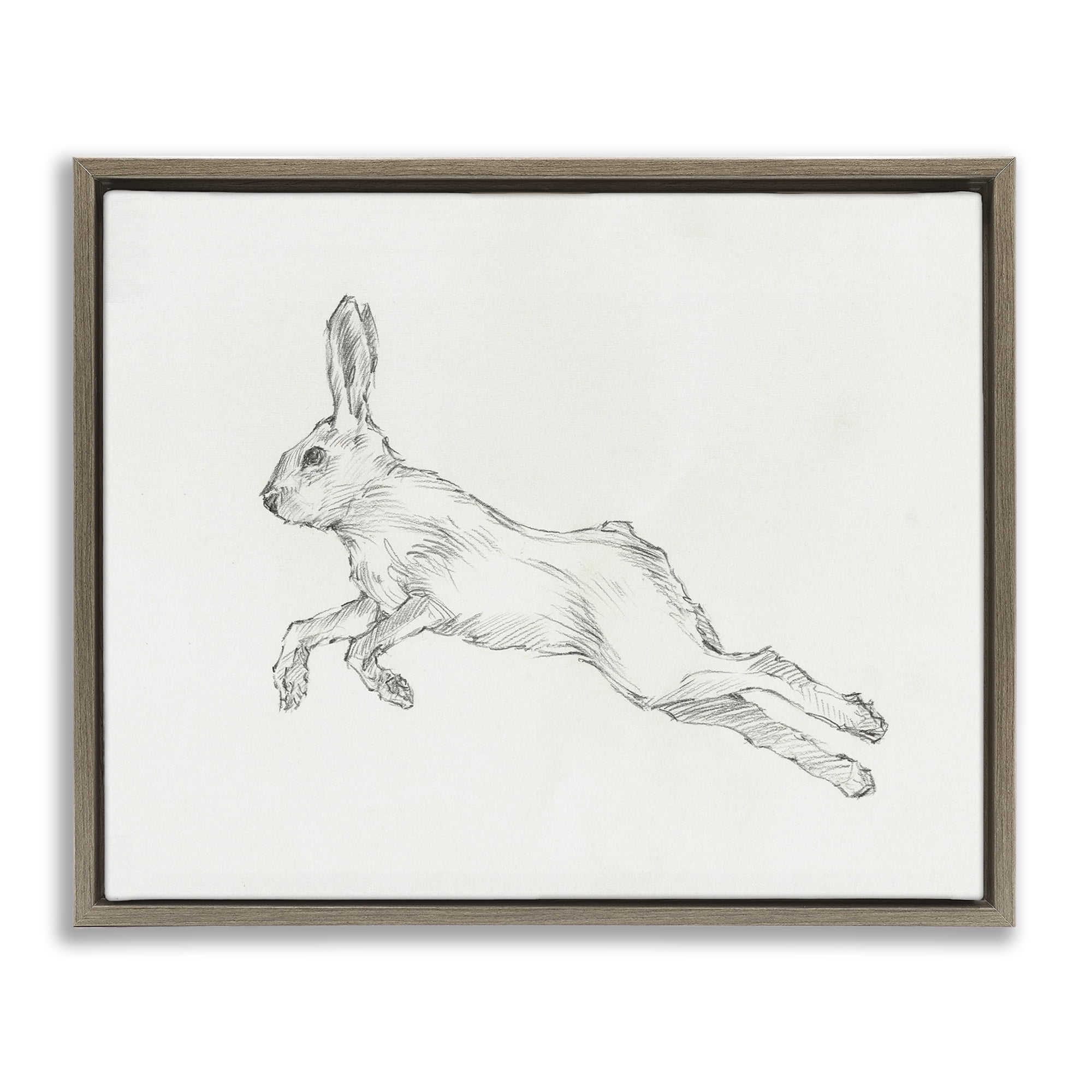Stupell Industries Rabbit Hopping Sketch Animals & Insects Drawing Brown Floater Framed Canvas Art Print Wall Art, 21 x 17