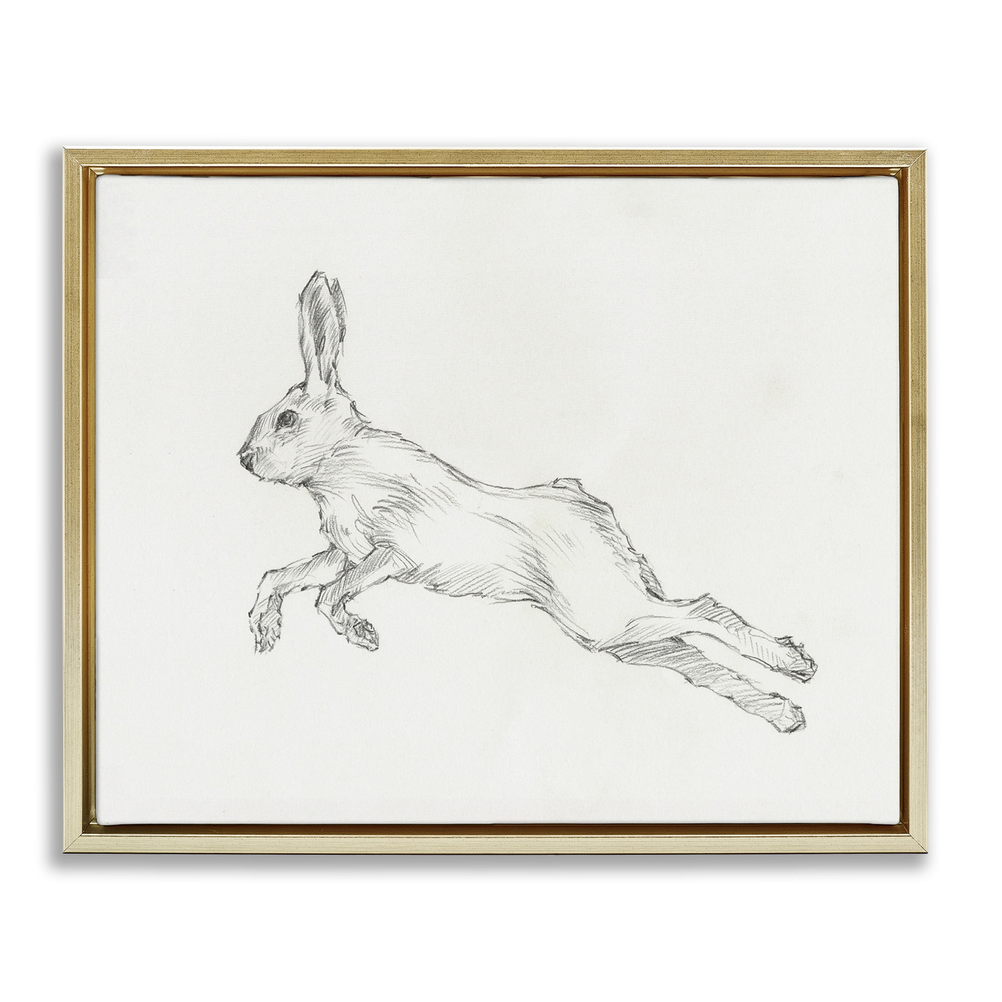 Stupell Industries Rabbit Hopping Sketch Animals & Insects Drawing Gold Floater Framed Canvas Art Print Wall Art, 31 x 25