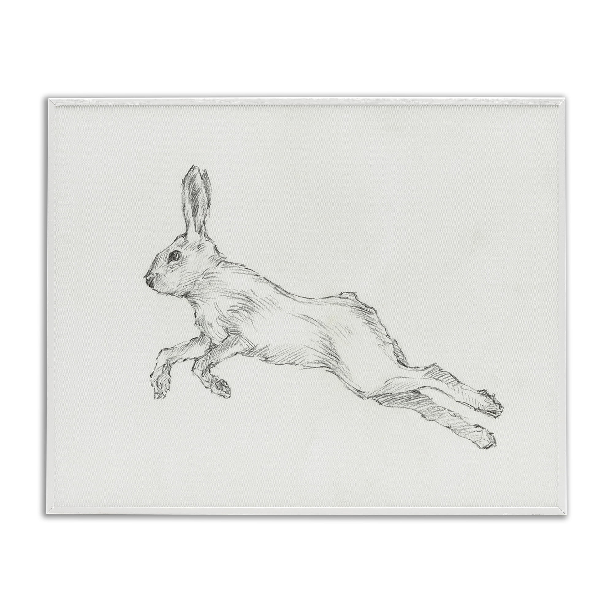 Stupell Industries Rabbit Hopping Sketch Animals & Insects Drawing White Framed Art Print Wall Art, 14 x 11