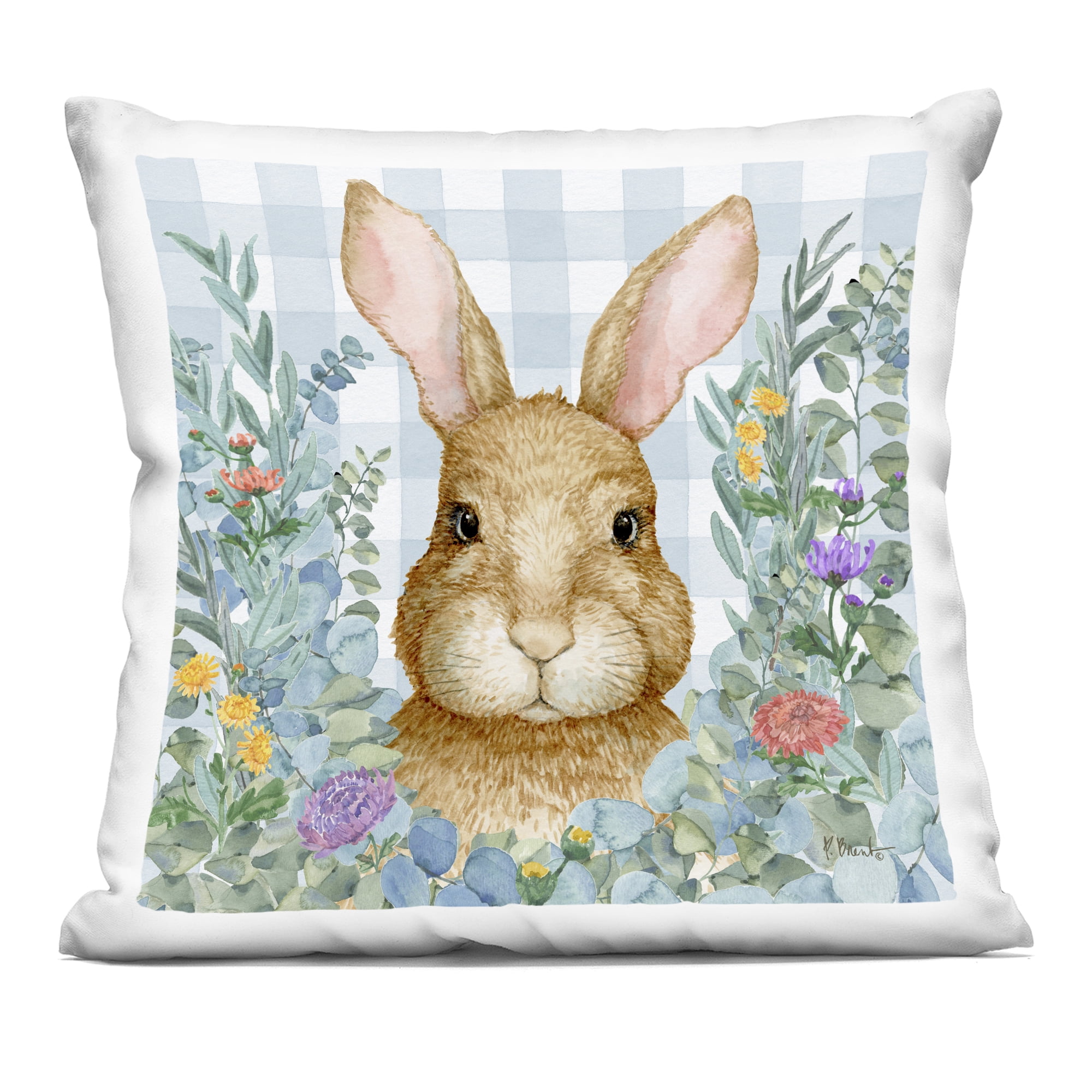 Stupell Industries Rabbit Laurel on Gingham Decorative Printed Throw Pillow, design by Paul Brent