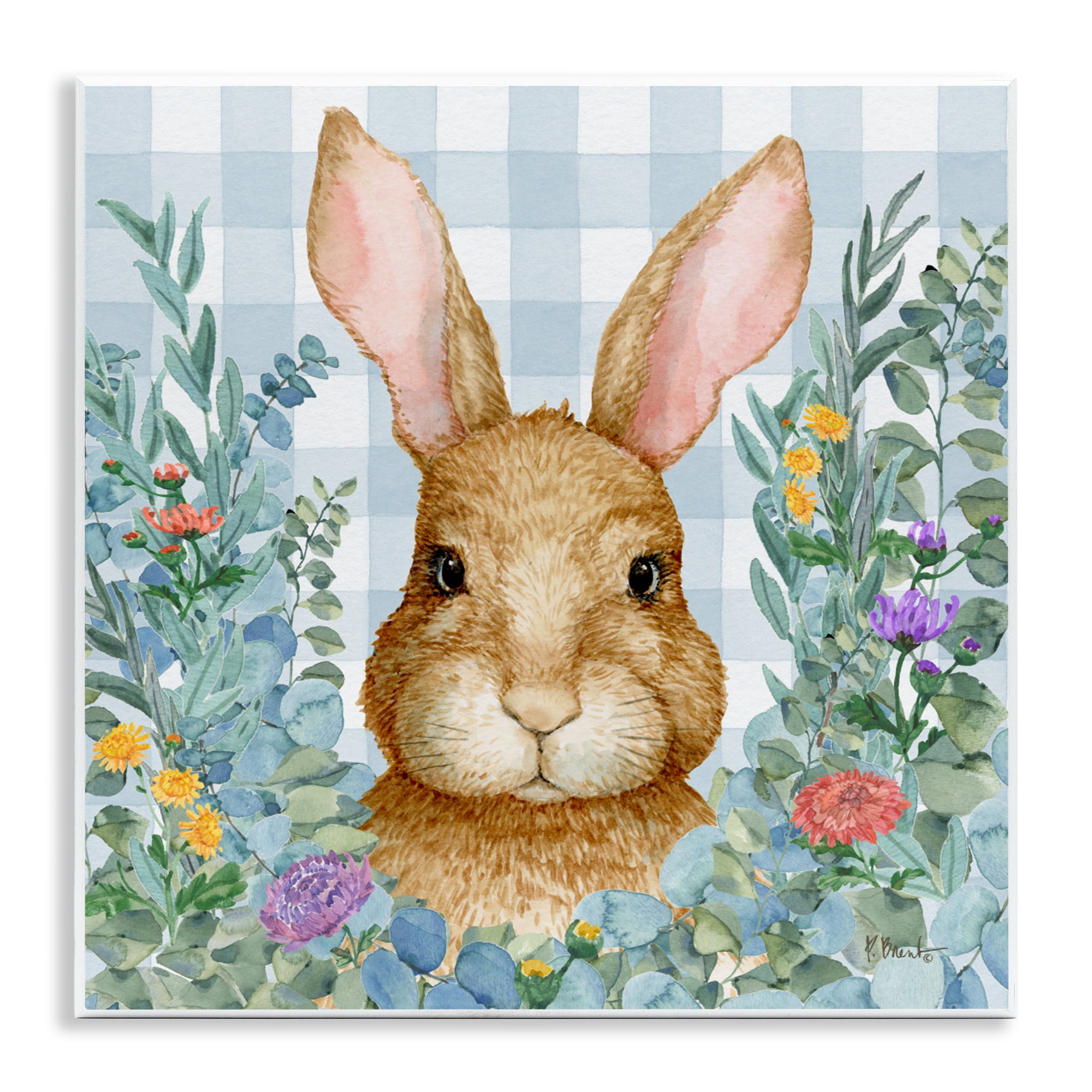 Stupell Industries Rabbit Laurel on Gingham Wall Plaque Art, design by Paul Brent