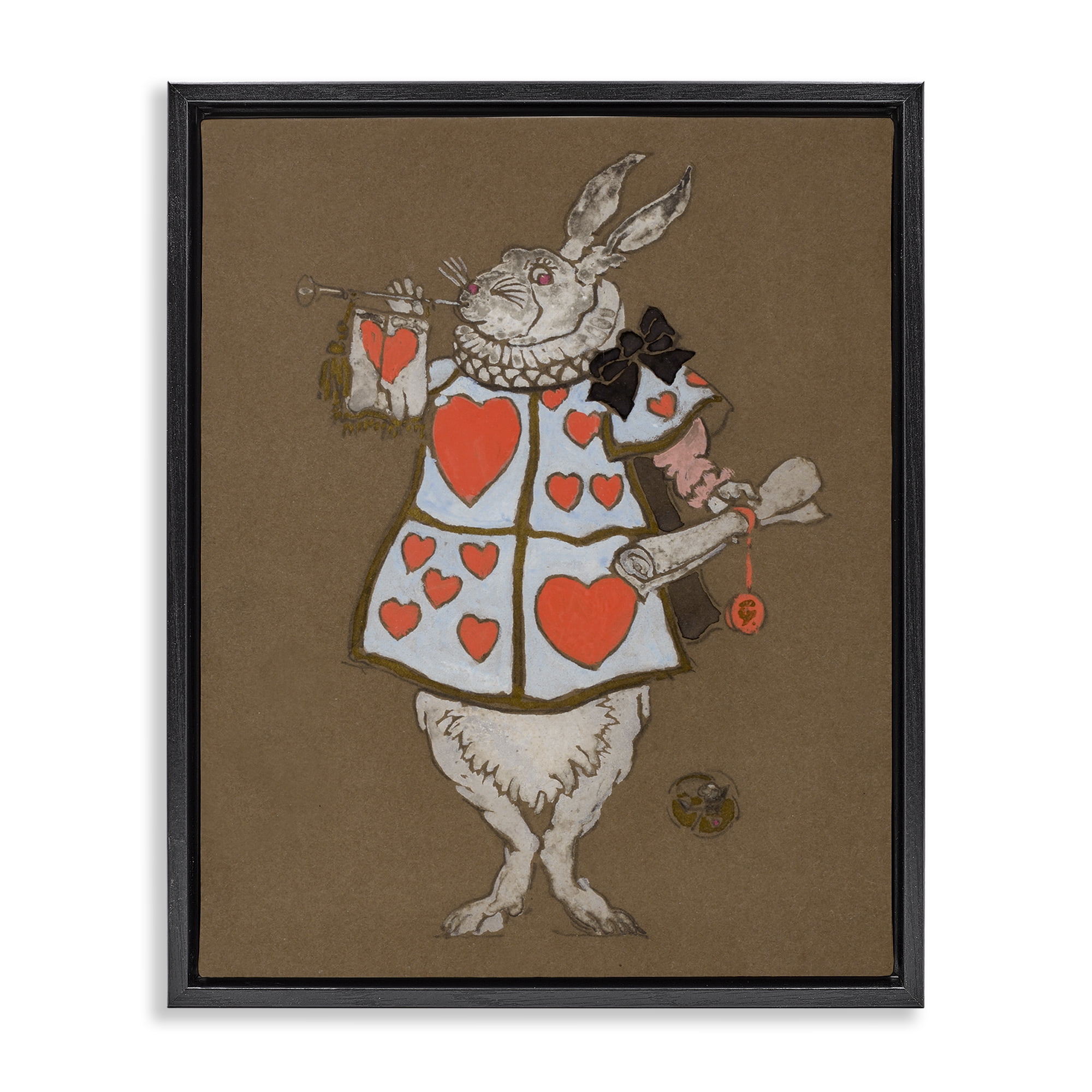 Stupell Industries Rabbit Playing Card Hearts Entertainment Painting Black Floater Framed Canvas Art Print Wall Art, 17 x 21