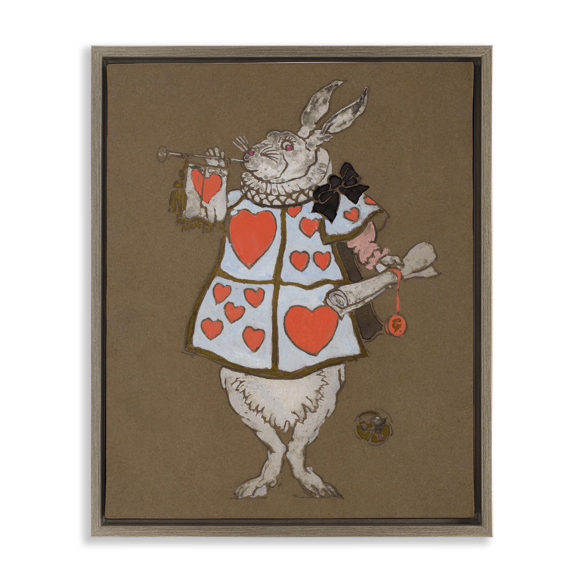 Stupell Industries Rabbit Playing Card Hearts Entertainment Painting Brown Floater Framed Canvas Art Print Wall Art, 17 x 21