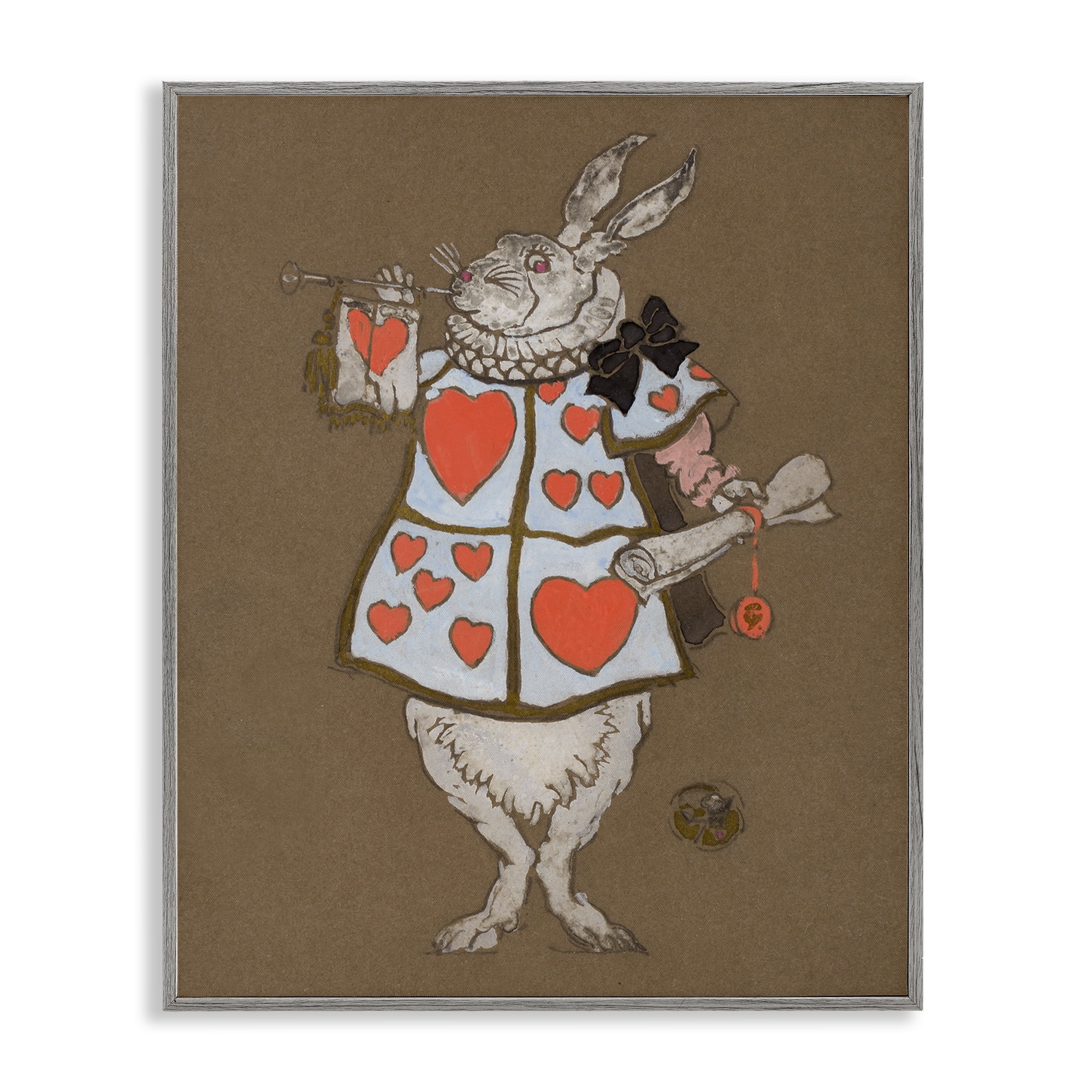 Stupell Industries Rabbit Playing Card Hearts Entertainment Painting Gray Framed Art Print Wall Art, 16 x 20