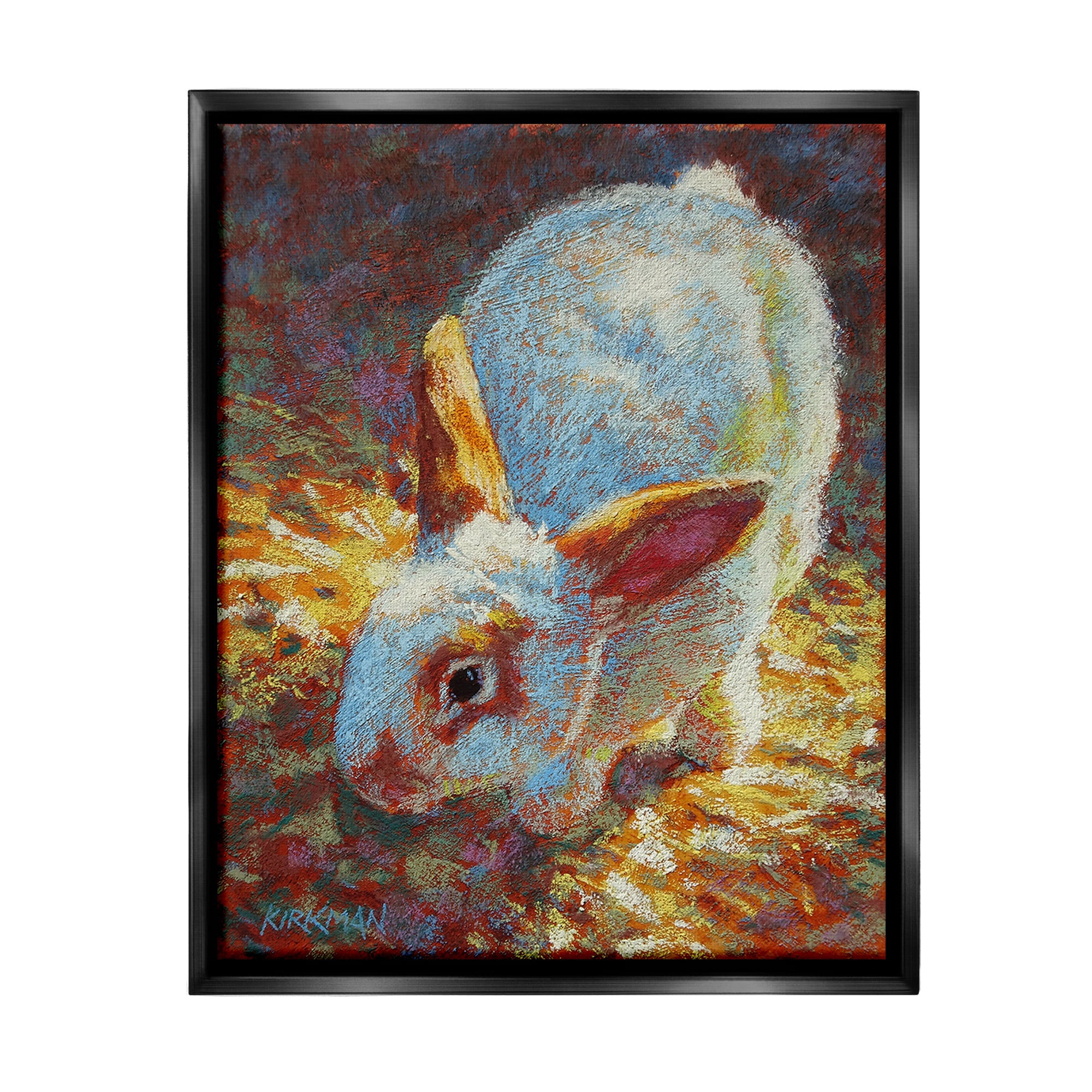 Stupell Industries Rabbit Pointillism Portrait Animals & Insects Painting Black Floater Framed Canvas Art Print Wall Art, 25 x 31