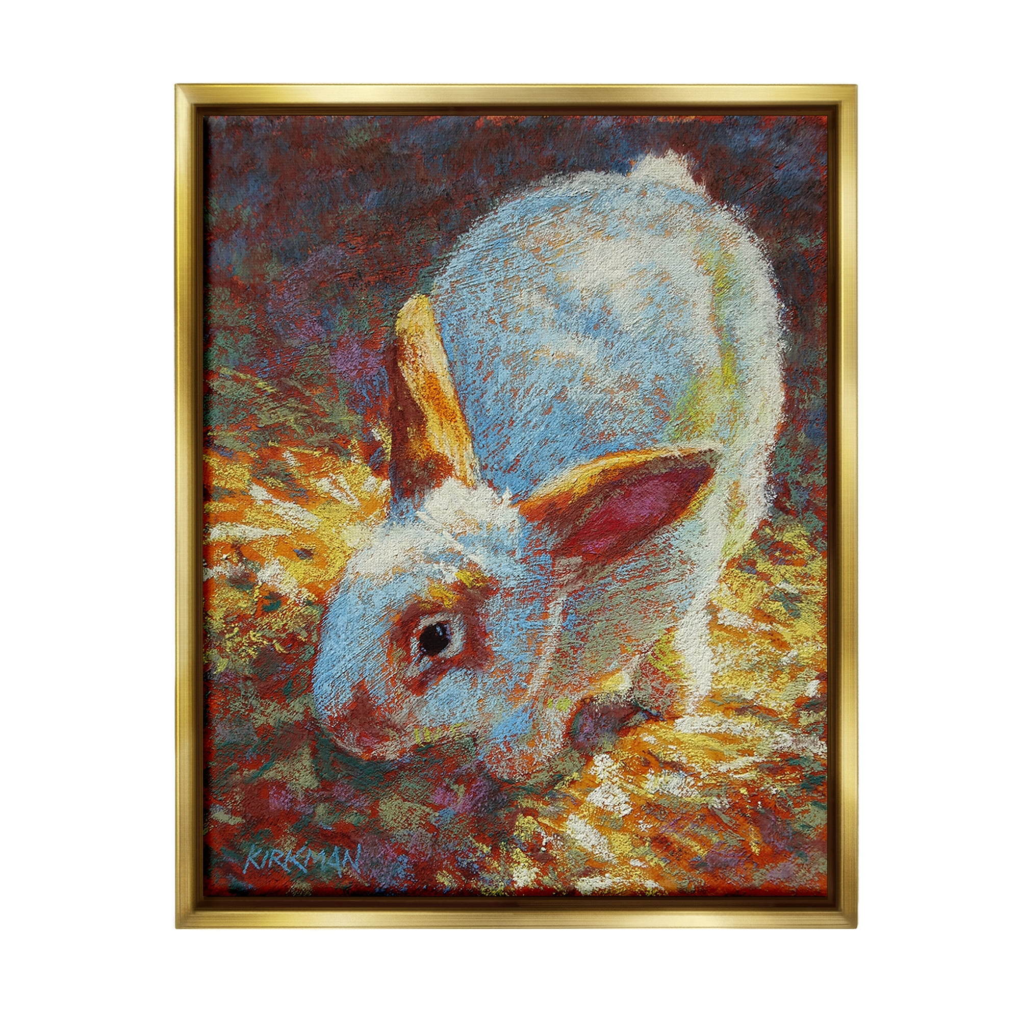 Stupell Industries Rabbit Pointillism Portrait Animals & Insects Painting Gold Floater Framed Canvas Art Print Wall Art, 17 x 21