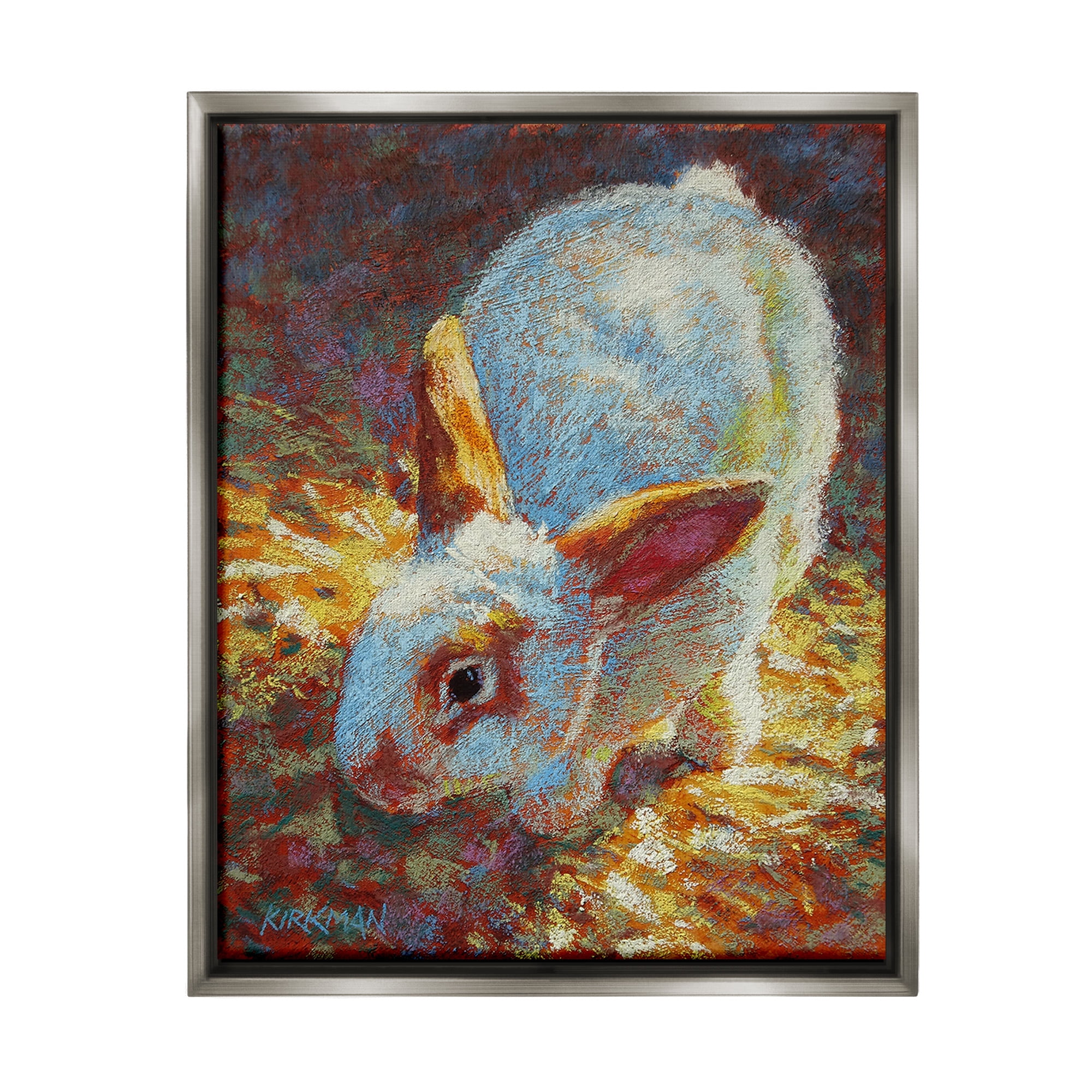 Stupell Industries Rabbit Pointillism Portrait Animals & Insects Painting Gray Floater Framed Canvas Art Print Wall Art, 25 x 31