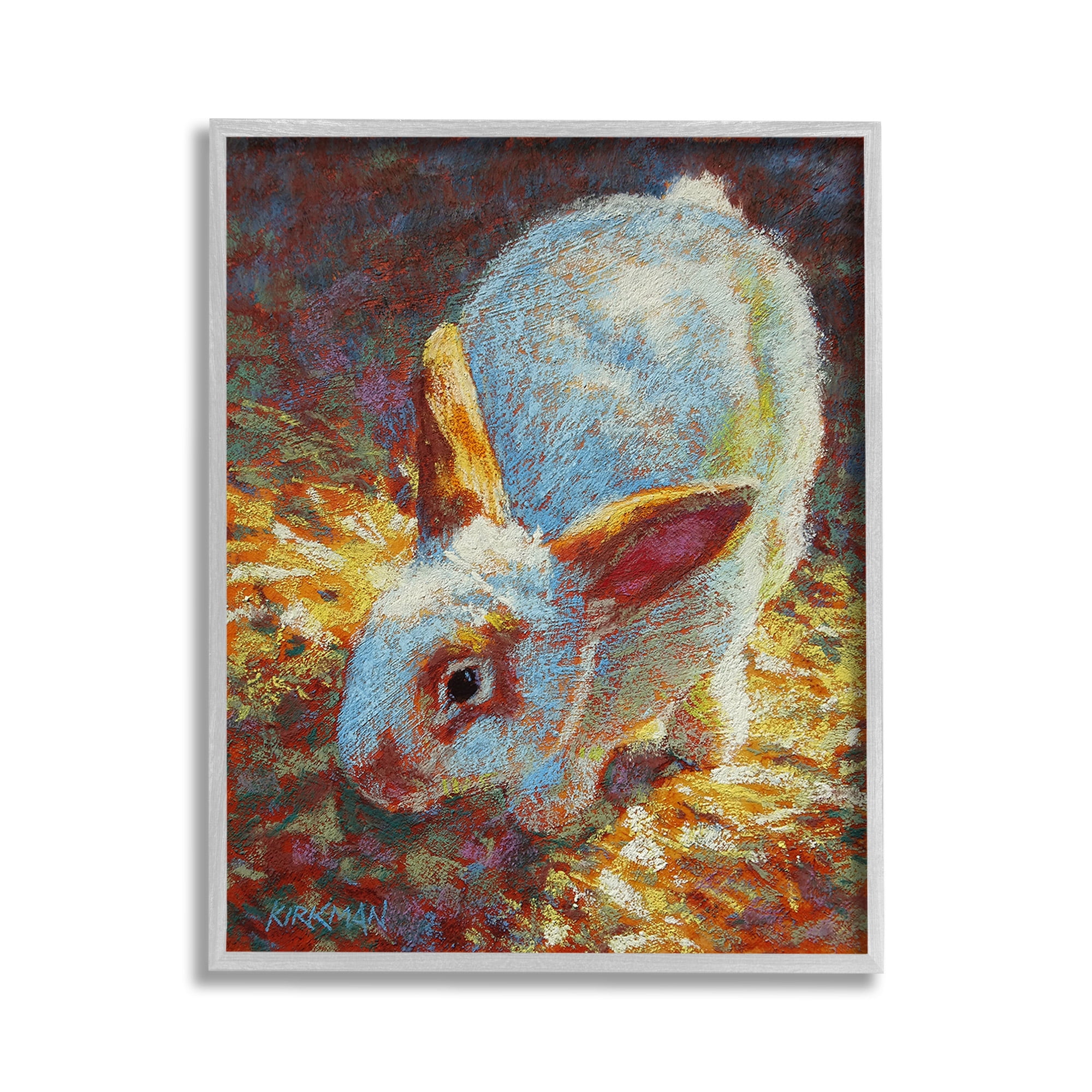 Stupell Industries Rabbit Pointillism Portrait Animals & Insects Painting Gray Framed Art Print Wall Art, 11 x 14