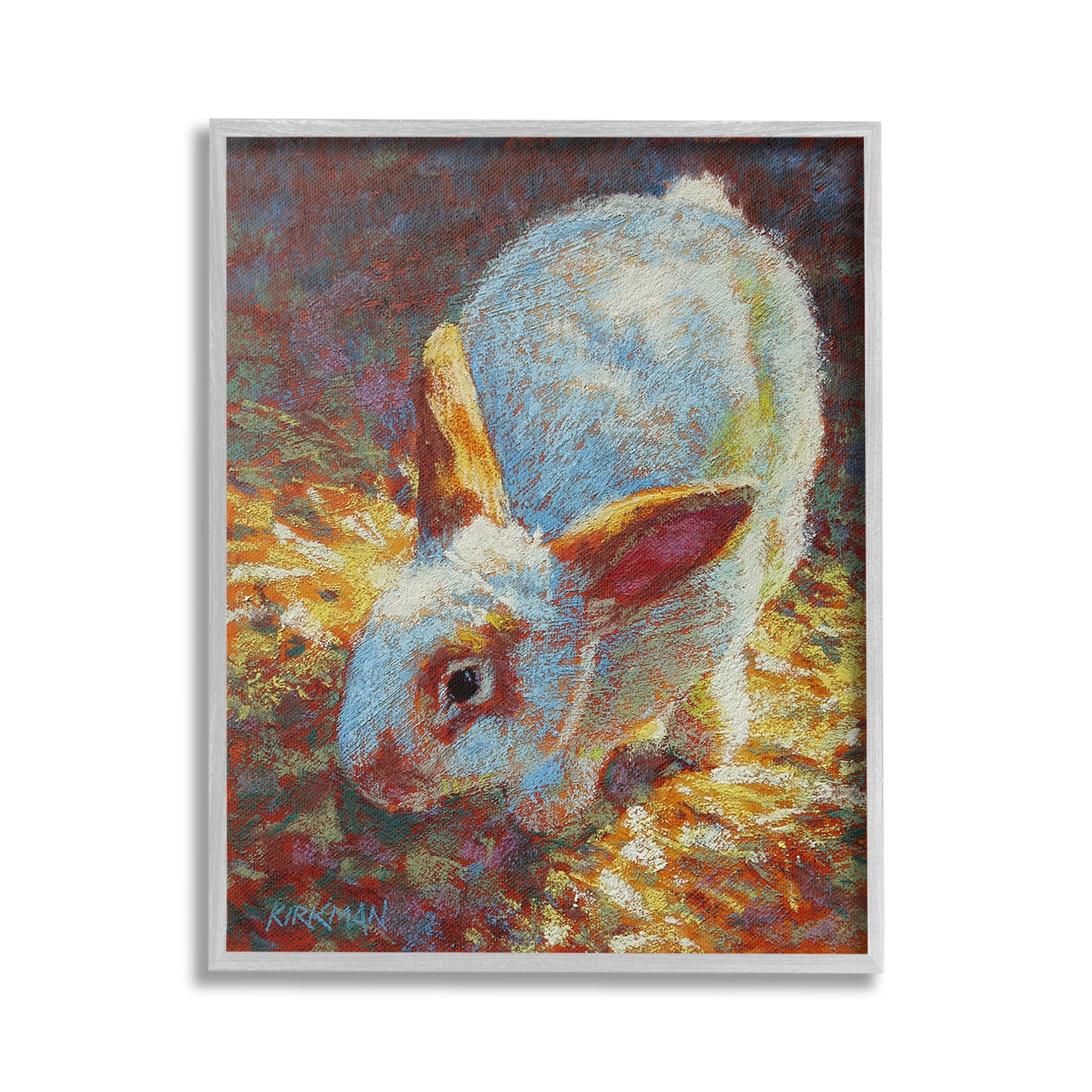 Stupell Industries Rabbit Pointillism Portrait Animals & Insects Painting Gray Framed Art Print Wall Art, 24 x 30
