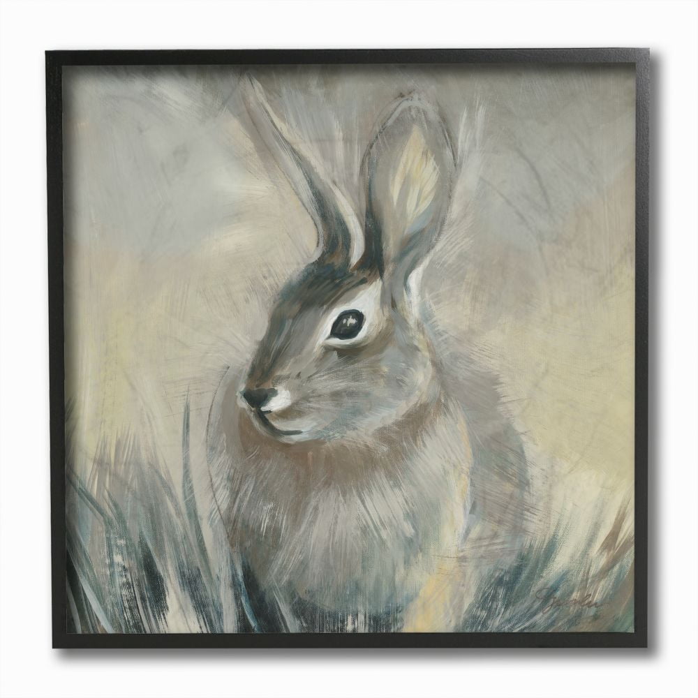 Stupell Industries Rabbit Portrait Gray Yellow Animal Painting Framed Wall Art by Third and Wall