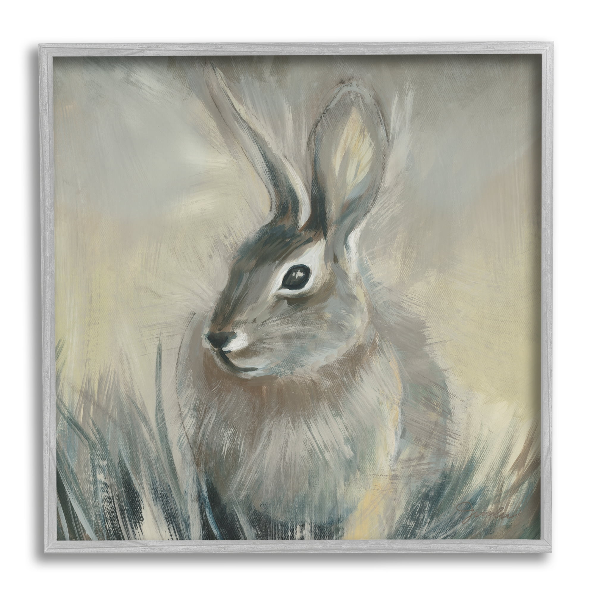 Stupell Industries Rabbit Portrait Grey Yellow Animal Painting, 12 x 12,Design by Liz Jardine