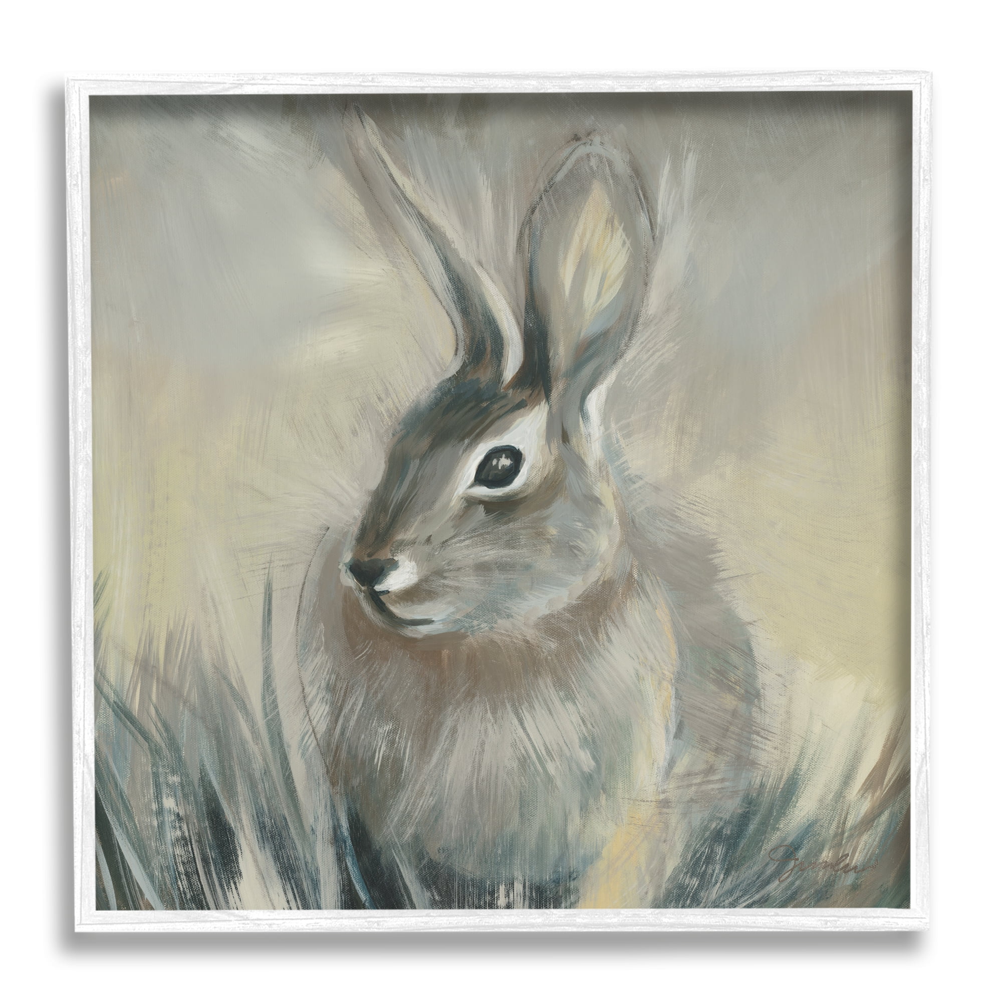 Stupell Industries Rabbit Portrait Grey Yellow Animal Painting, 12 x 12,Design by Liz Jardine