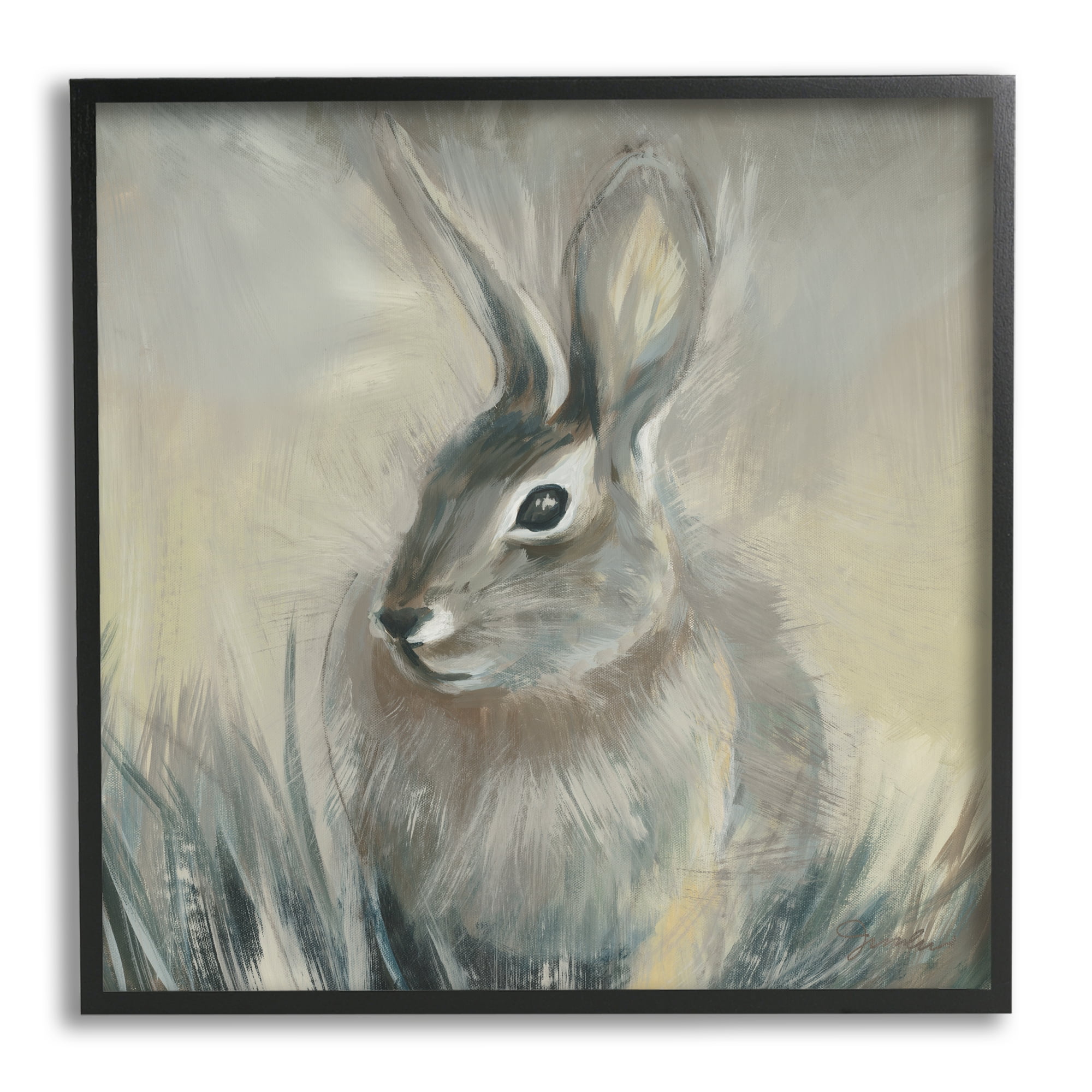 Stupell Industries Rabbit Portrait Grey Yellow Animal Painting, 24 x 24,Design by Liz Jardine