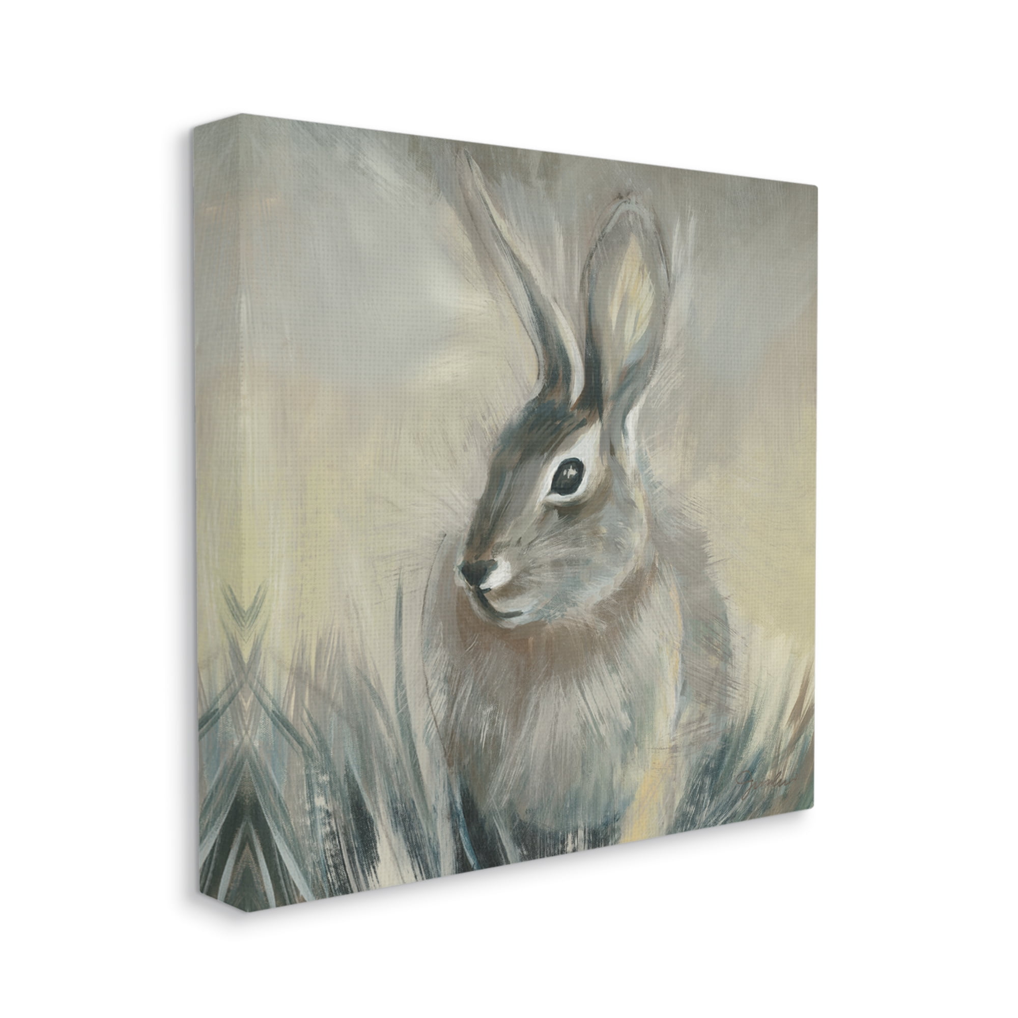 Stupell Industries Rabbit Portrait Grey Yellow Animal Painting Animals & Insects Painting Gallery Wrapped Canvas Art Print Wall Art, 36 x 36