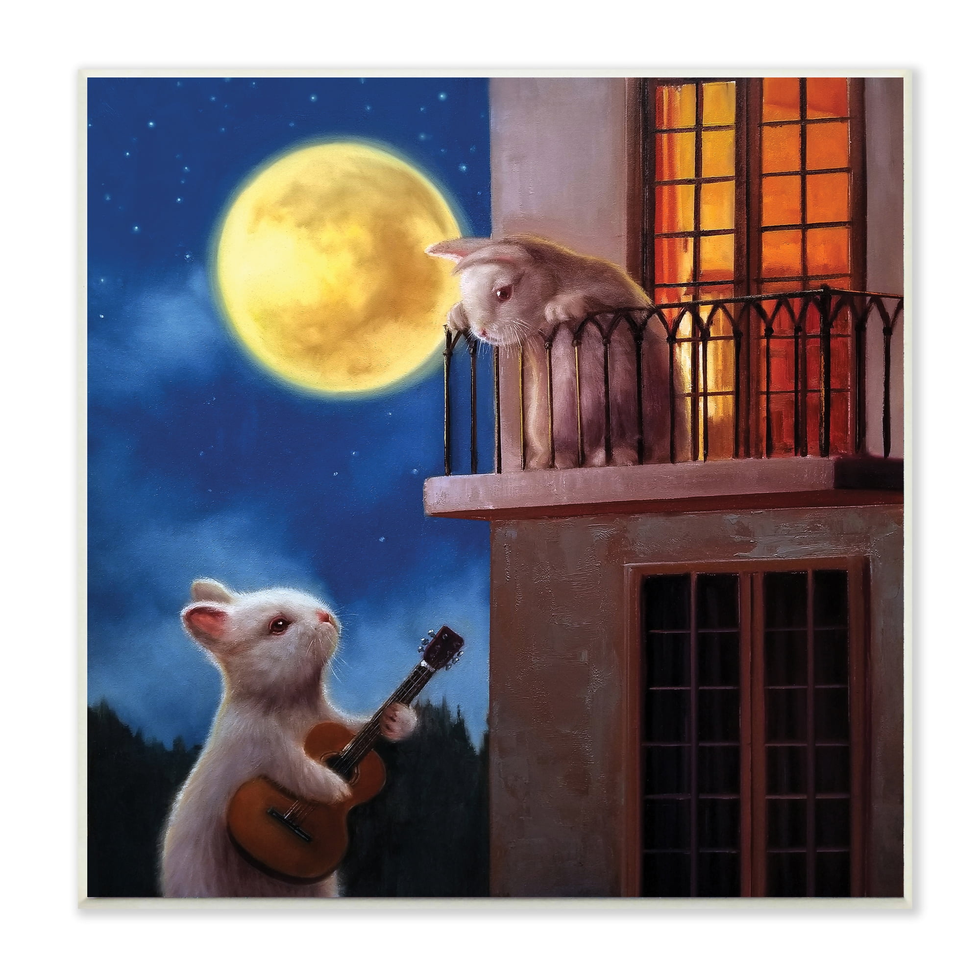 Stupell Industries Rabbit Serenading Bunny on Balcony Night Sky,12 x 12,Designed by Lucia Heffernan
