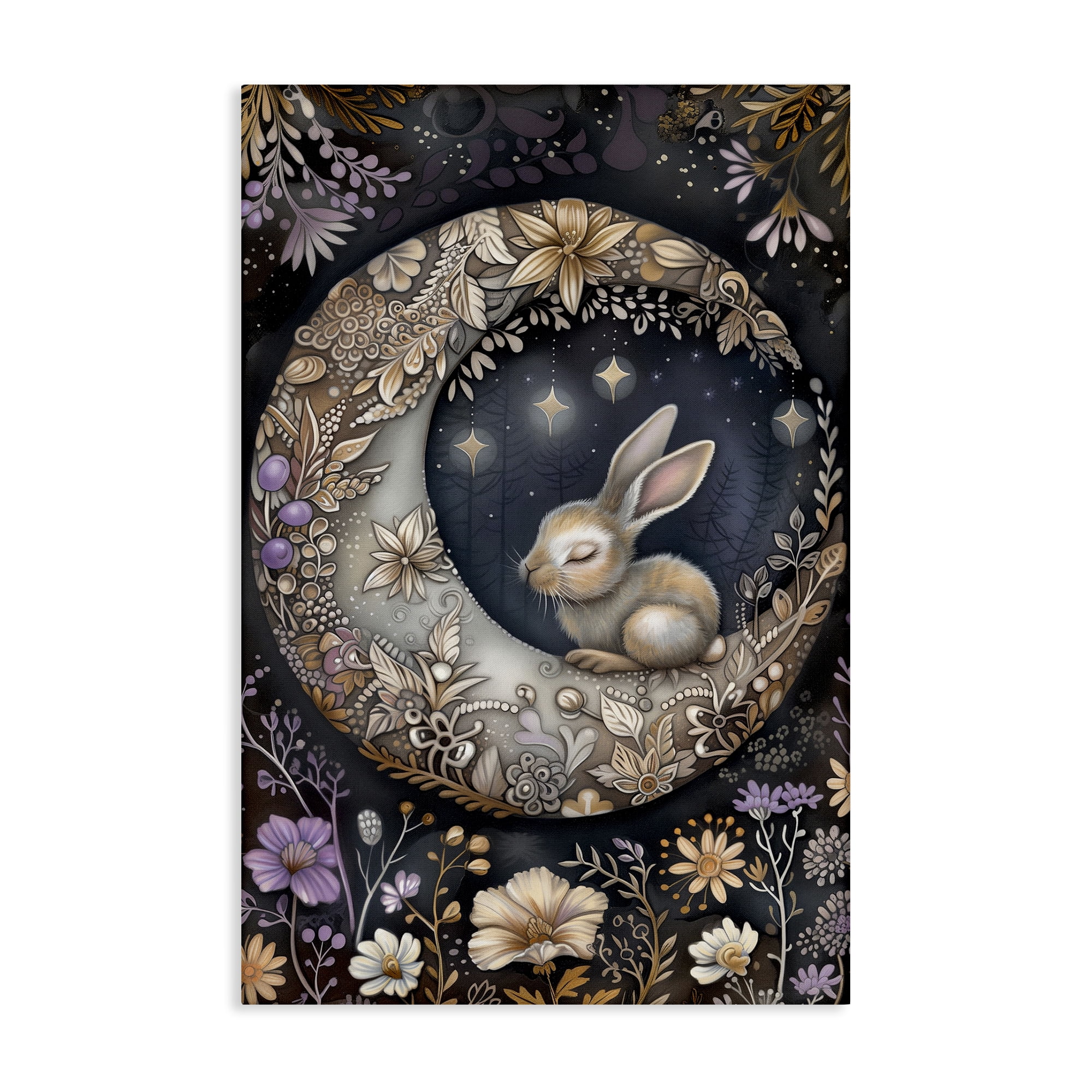 Stupell Industries Rabbit Sleeping on Moon Animals & Insects Painting Gallery Wrapped Canvas Art Print Wall Art, 24 x 36