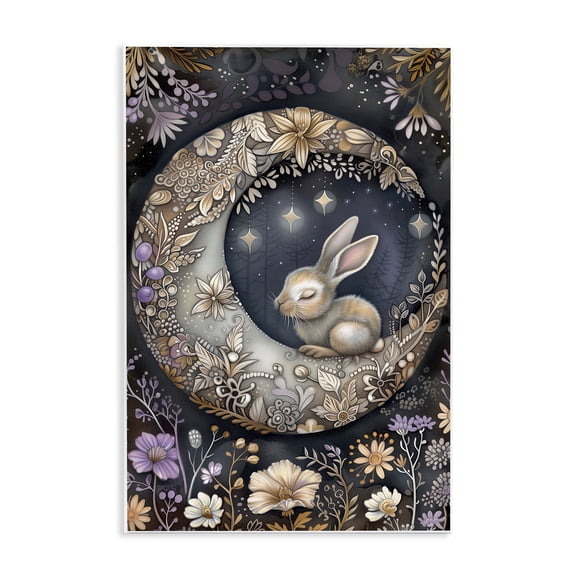 Stupell Industries Rabbit Sleeping on Moon Animals & Insects Painting Unframed Art Print Wall Art, 13 x 19