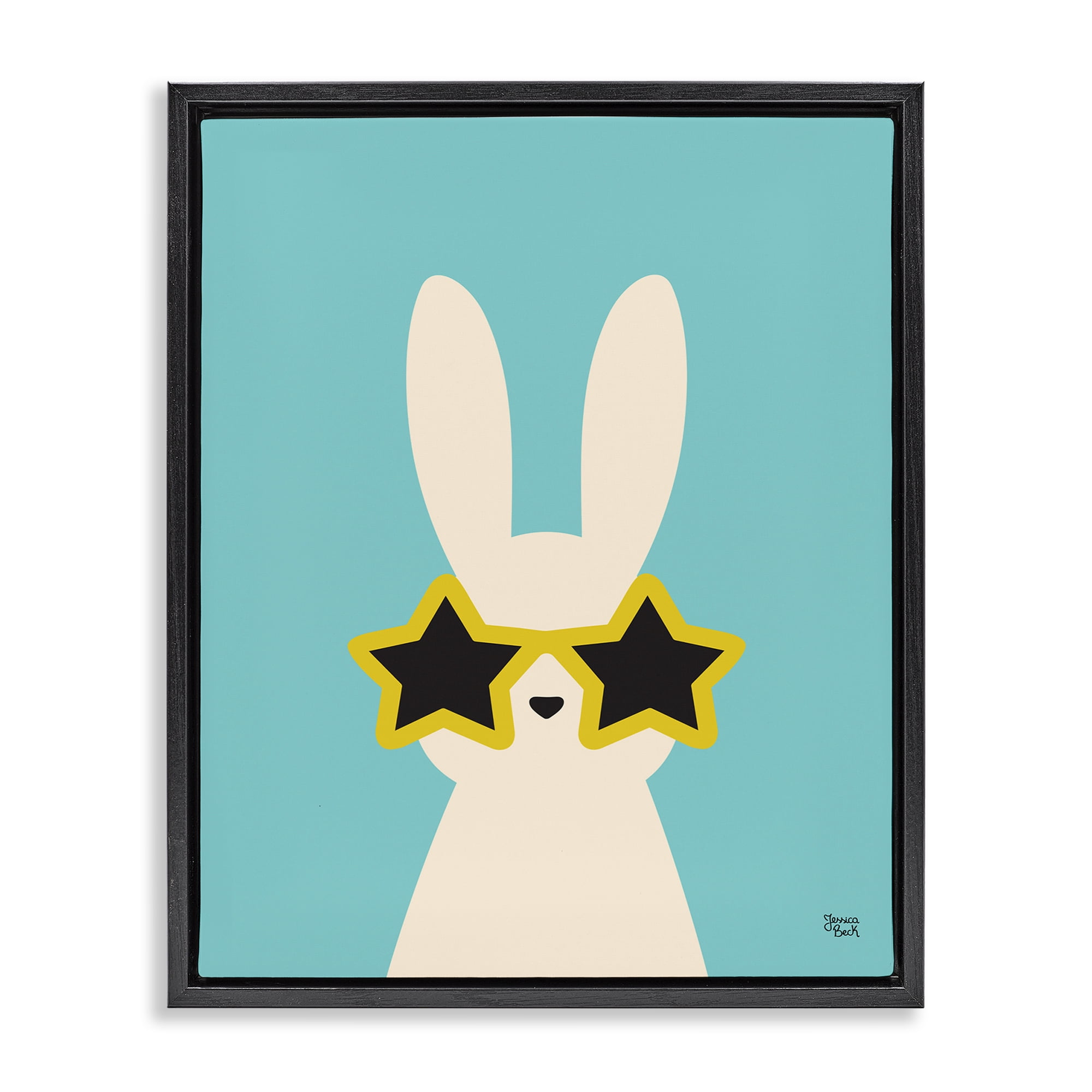Stupell Industries Rabbit & Star Sunglasses Animals Painting Black Floater Framed Canvas Art Print Wall Art, 25 x 31