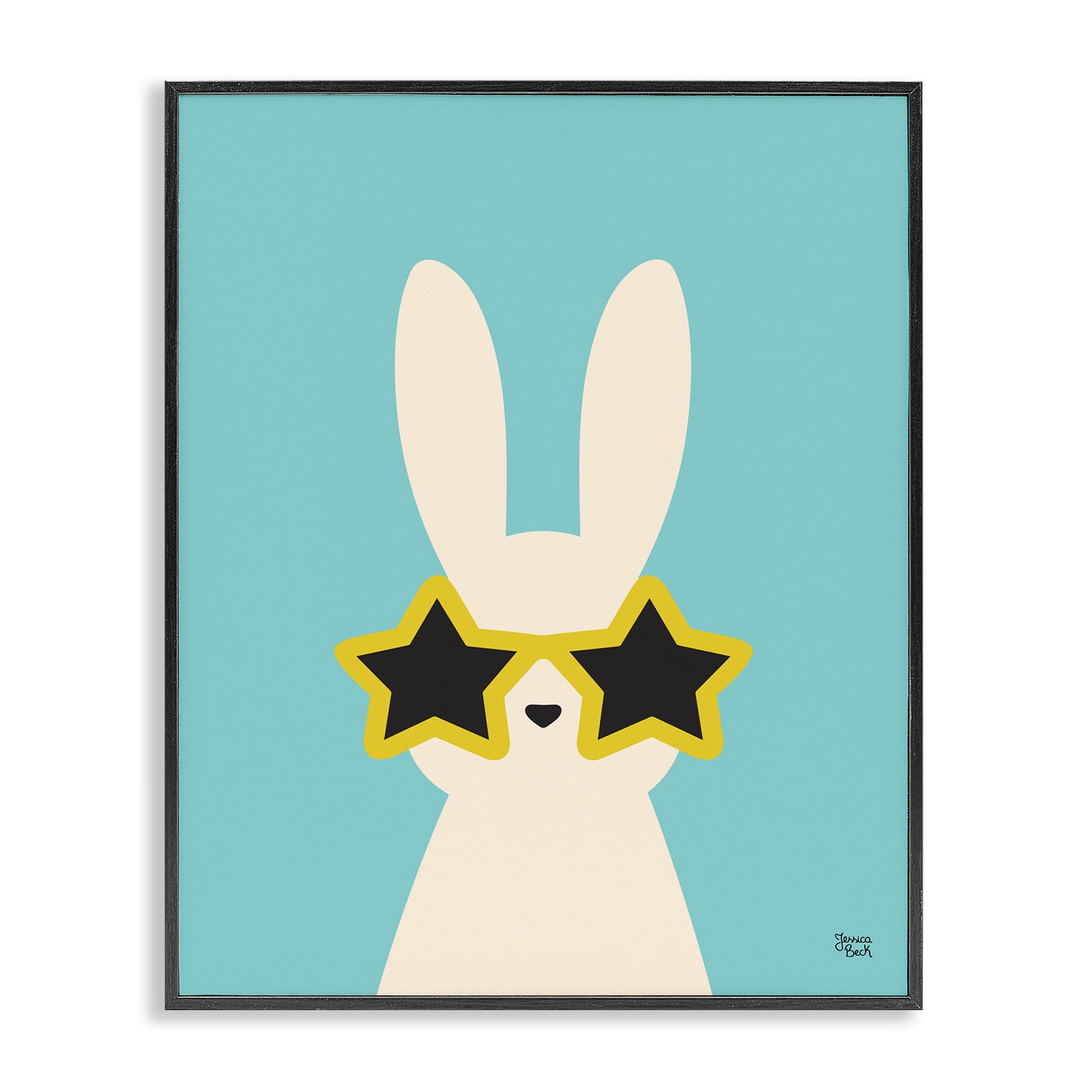 Stupell Industries Rabbit & Star Sunglasses Animals Painting Black Framed Art Print Wall Art, 16 x 20
